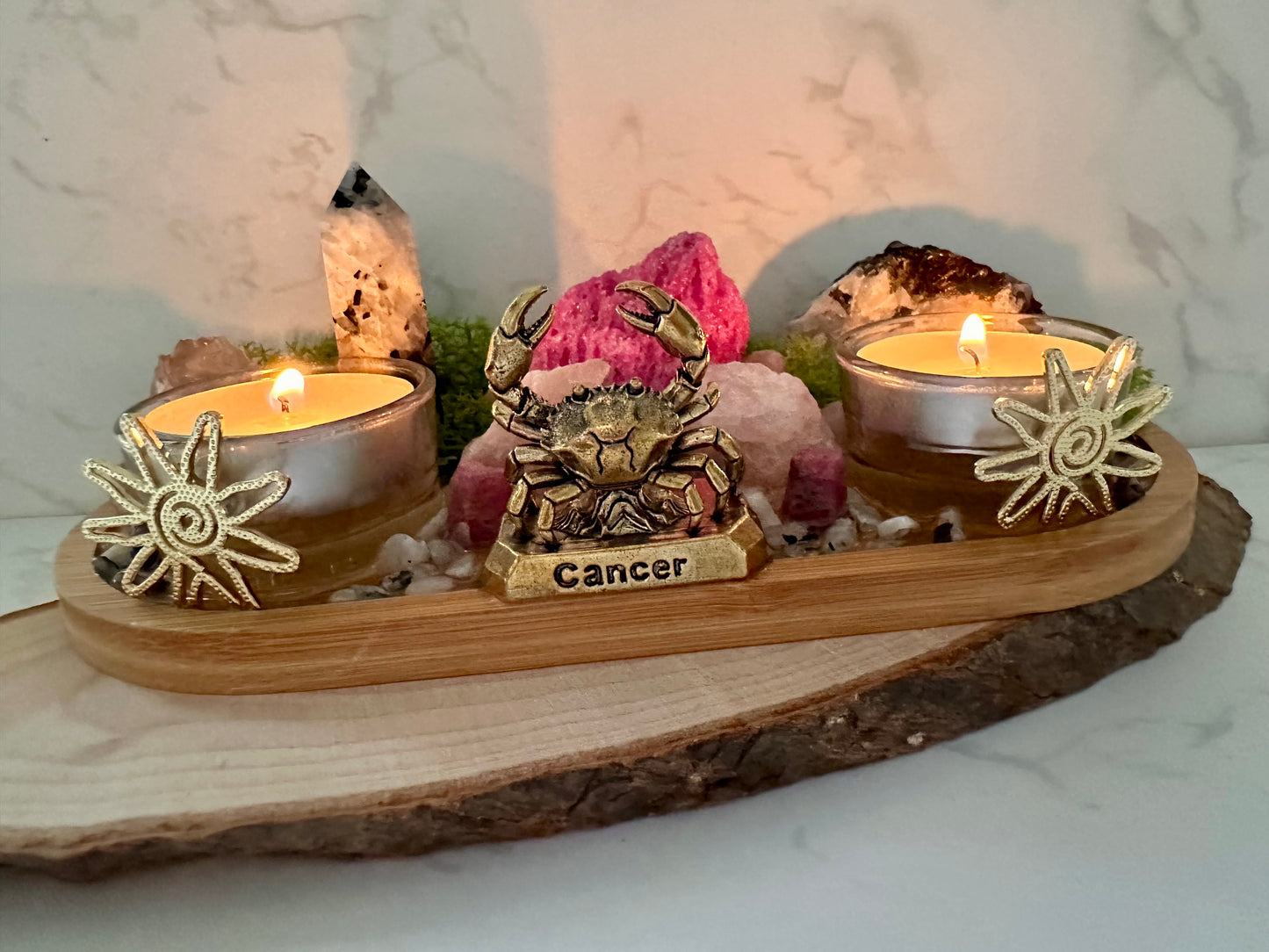 Cancer Zodiac Crystal Altar • Ruby, Rainbow Moonstone & Rose Quartz