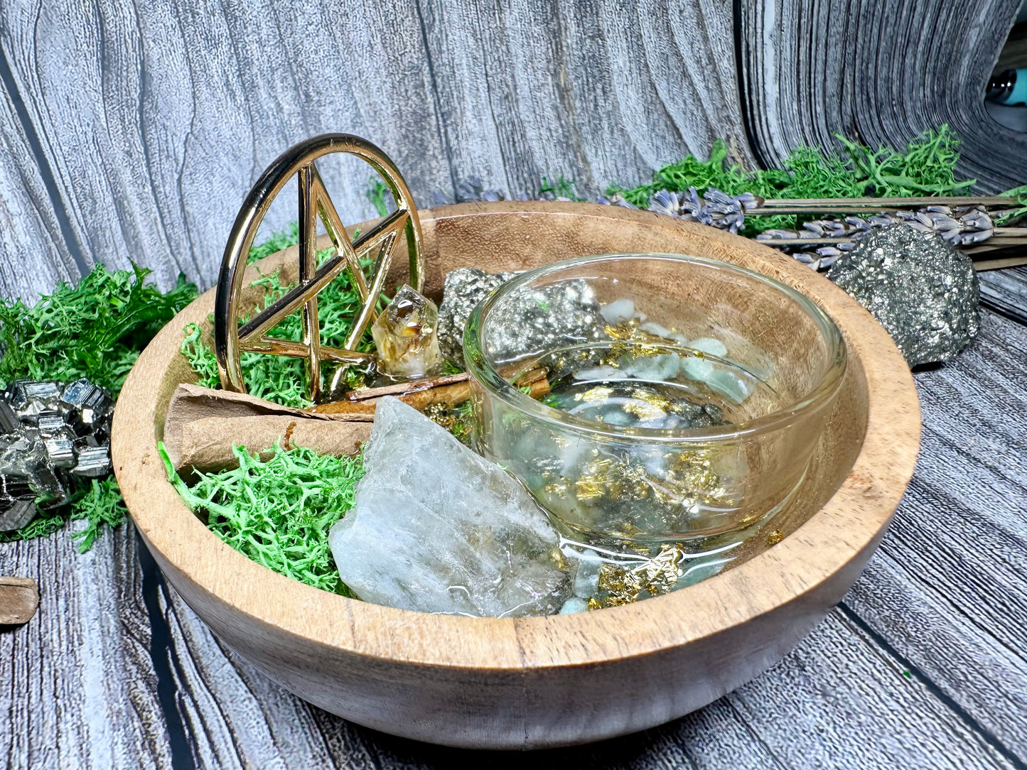 Mini Money Bowl – Citrine, Pyrite & Green Aventurine | Handmade Crystal Ritual for Abundance, Luck & Prosperity