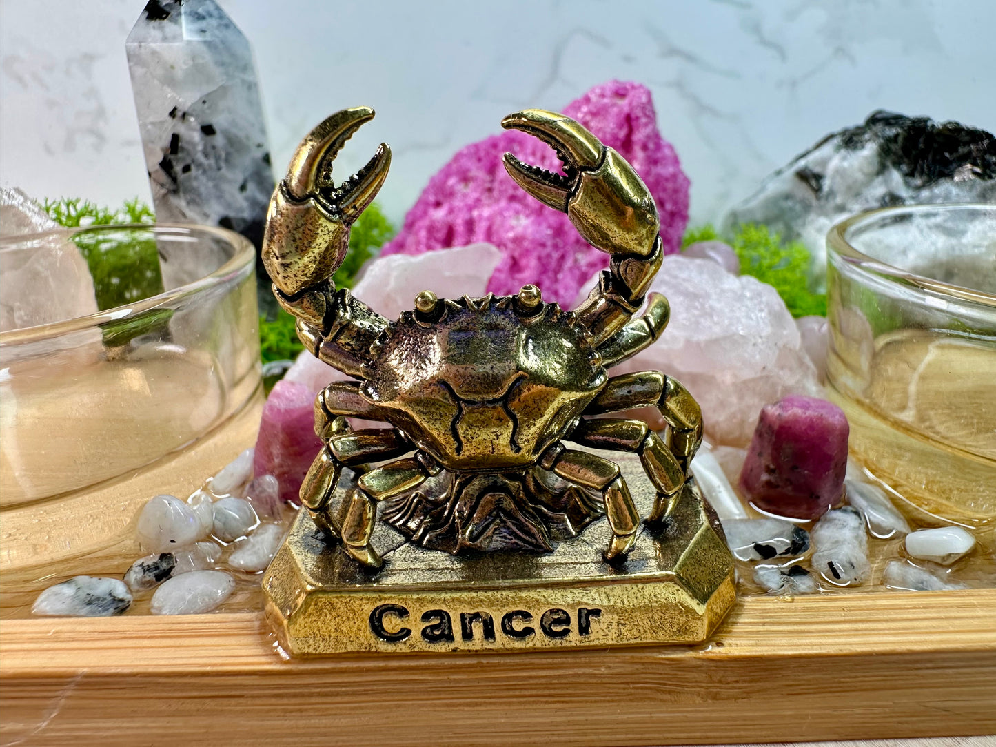 Cancer Zodiac Crystal Altar • Ruby, Rainbow Moonstone & Rose Quartz