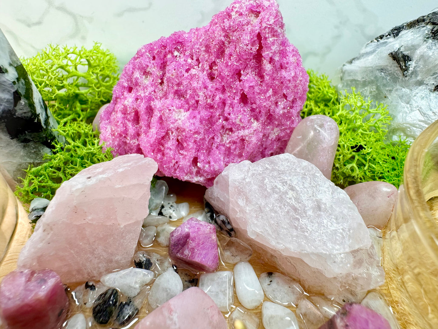 Cancer Zodiac Crystal Altar • Ruby, Rainbow Moonstone & Rose Quartz