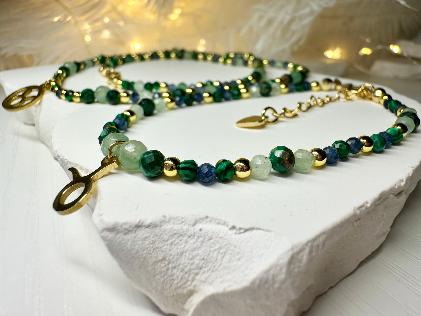 Taurus Zodiac Jewelry Set – Handmade Malachite, Green Aventurine & Sapphire Necklace & Bracelet