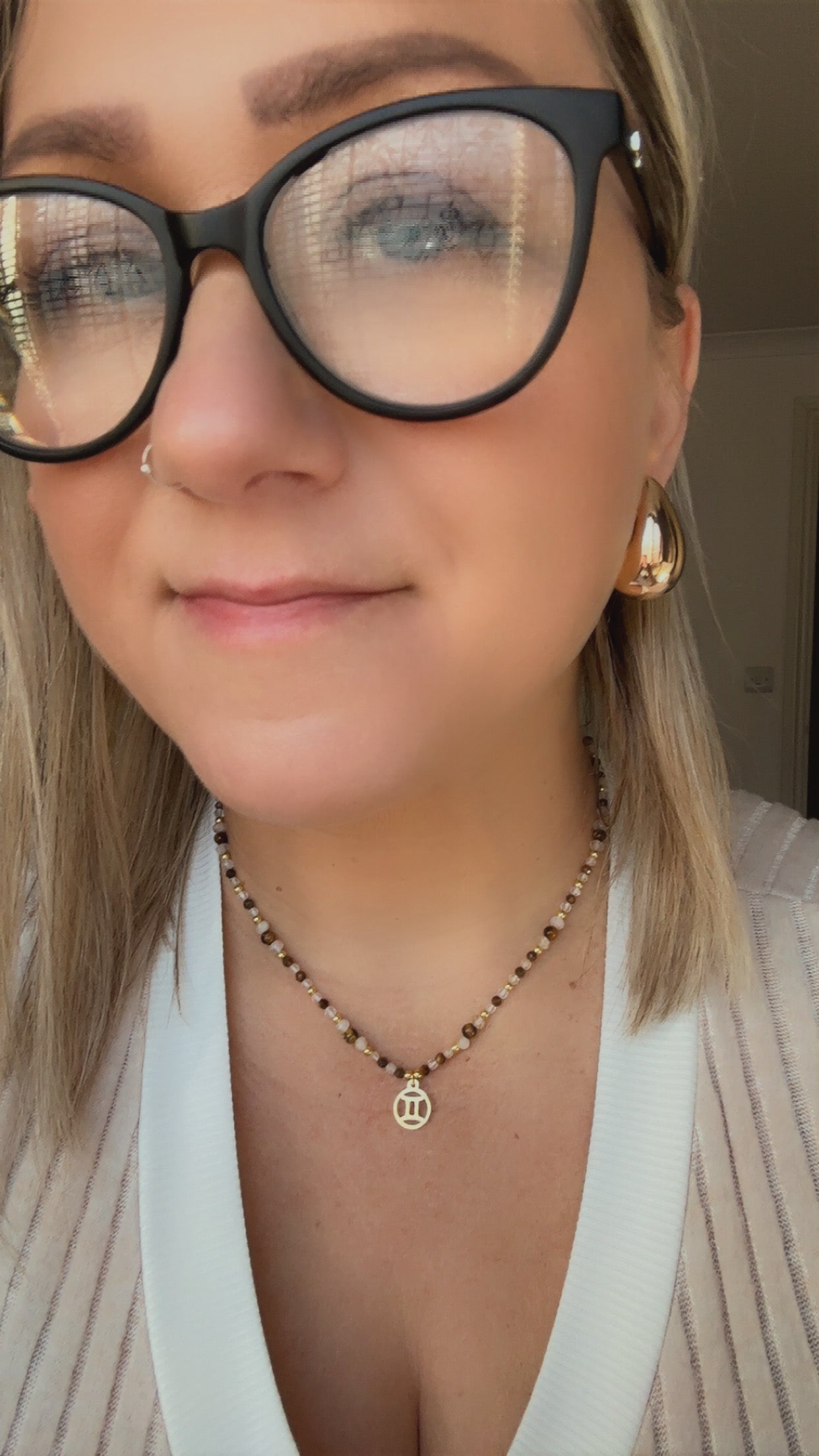 Handmade Gemini Zodiac Necklace – Tiger Eye, Citrine & Clear Quartz