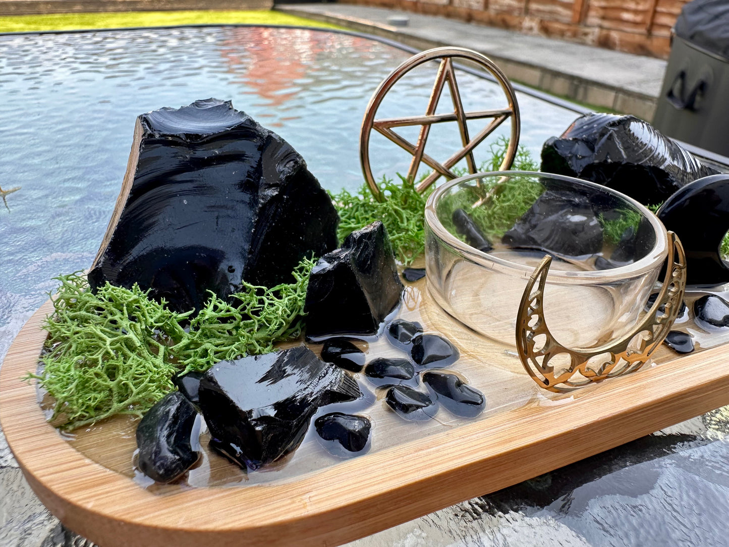 Black Obsidian Protection Tray | Witchcraft Altar Decor Spiritual Home Decor Display