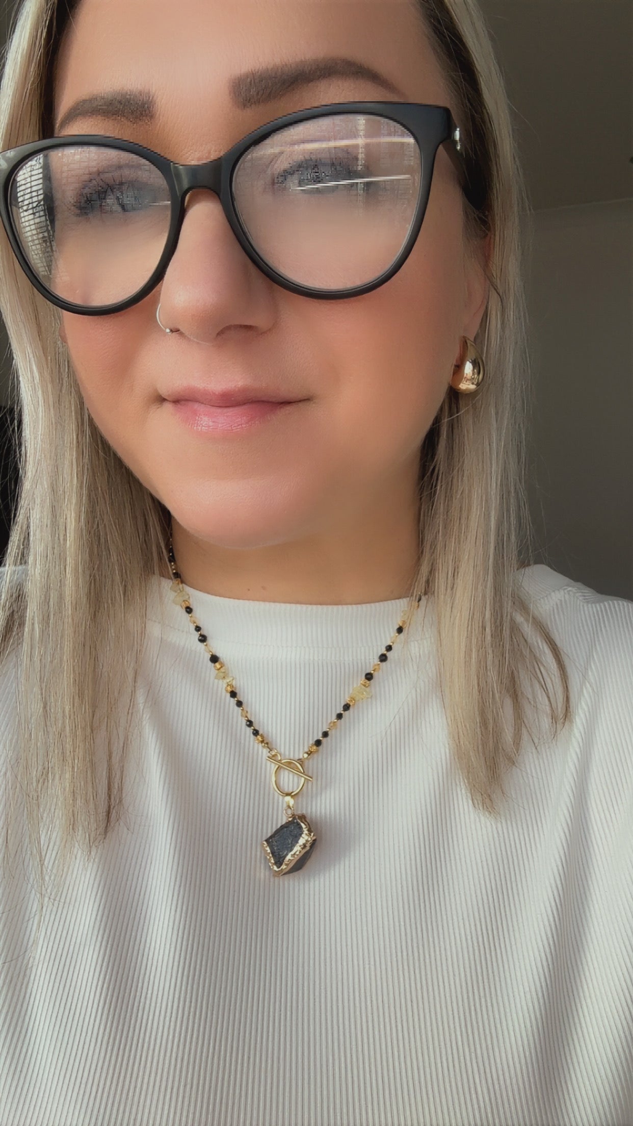 Black Tourmaline & Citrine Necklace with Raw Pendant