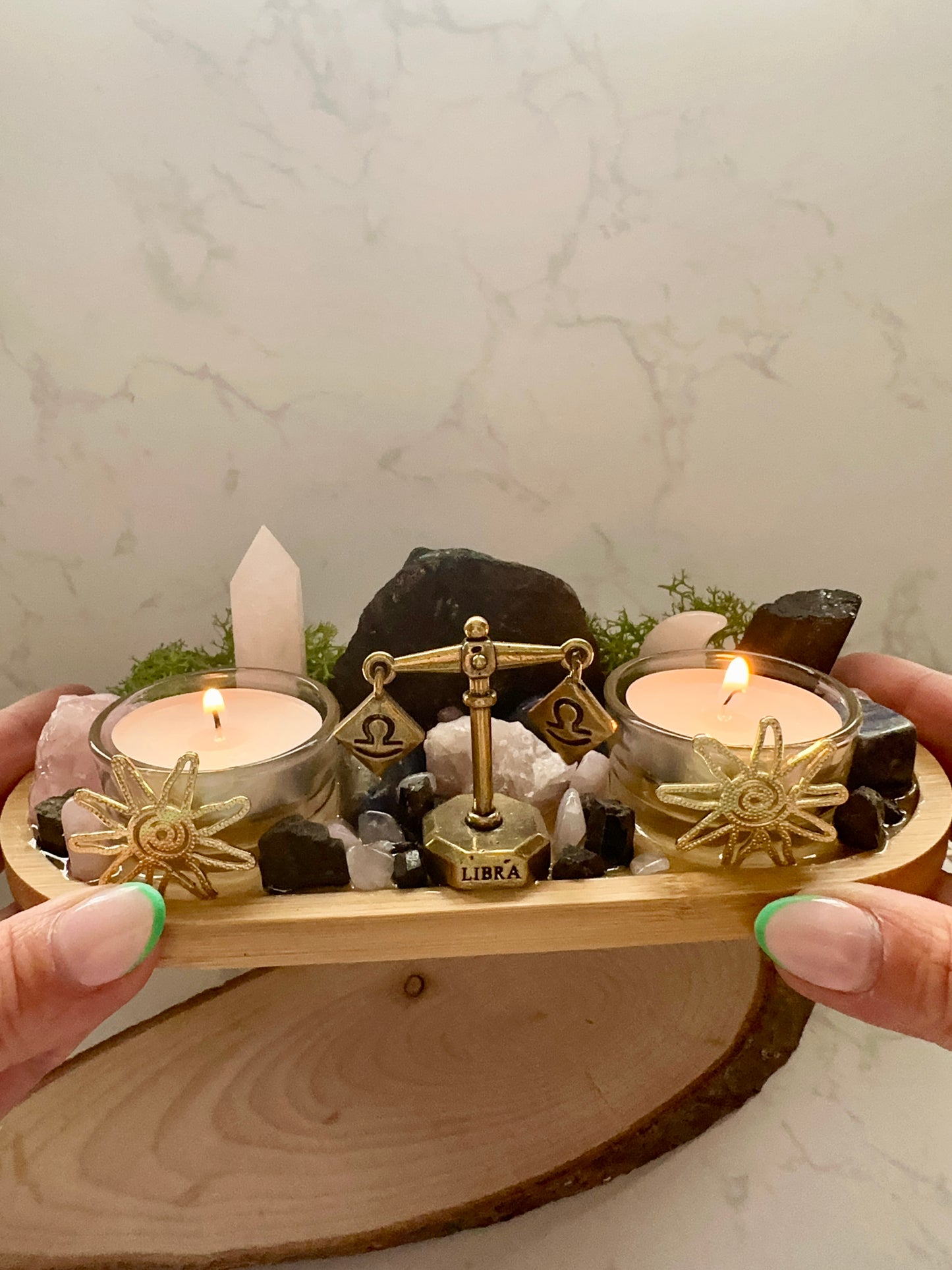 Libra Zodiac Crystal Altar • Rose Quartz, Lapis Lazuli & Black Tourmaline •