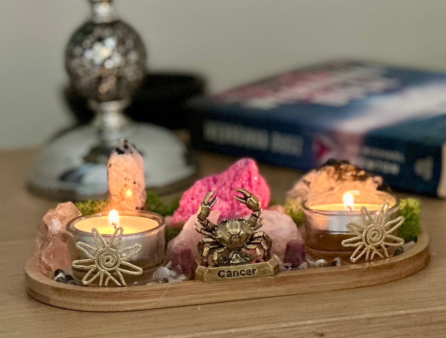 Cancer Zodiac Crystal Altar • Ruby, Rainbow Moonstone & Rose Quartz