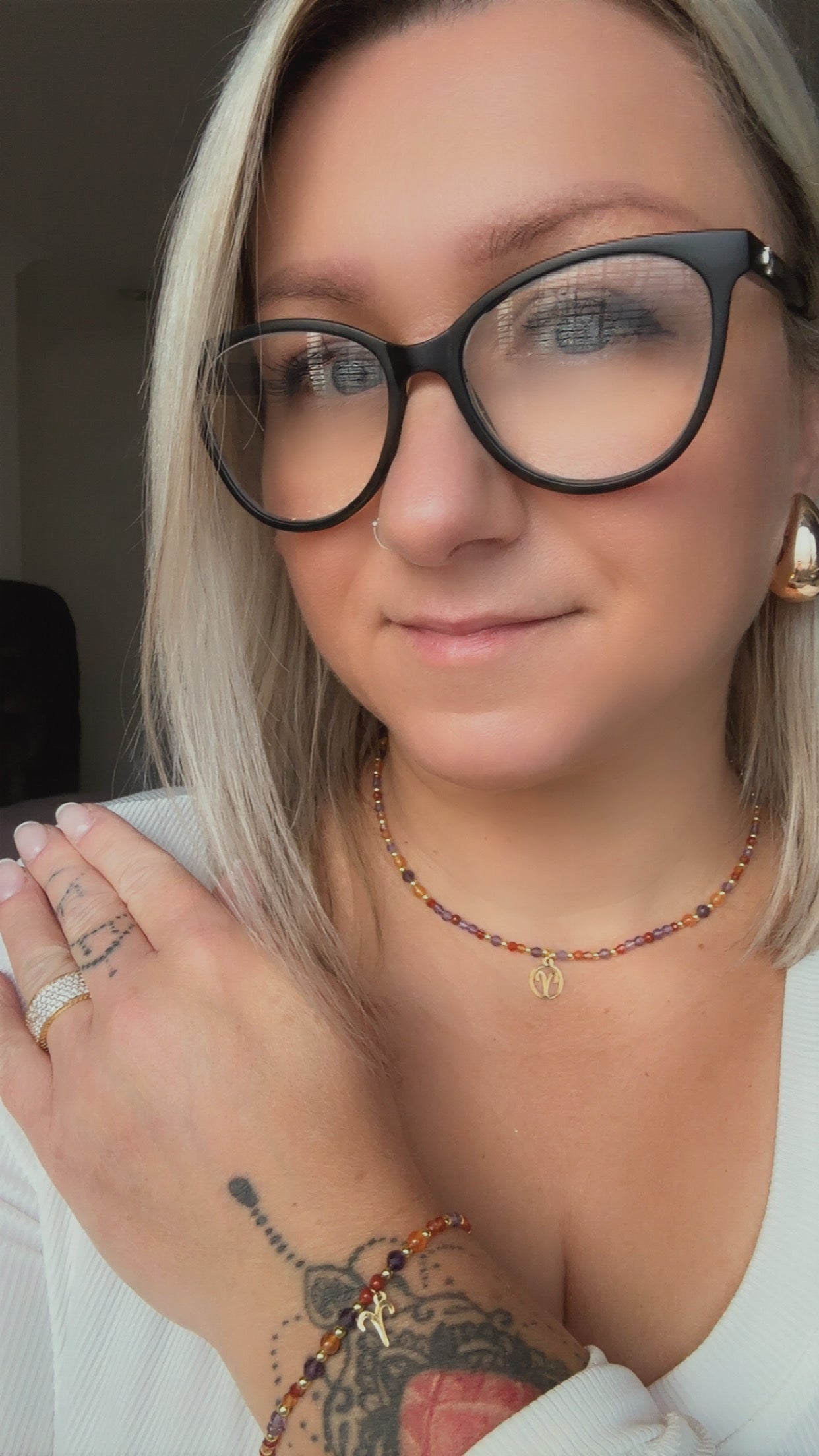 Aries Crystal Jewellery Set – Handmade Carnelian & Amethyst Beaded Necklace + Bracelet for Courage and Calm