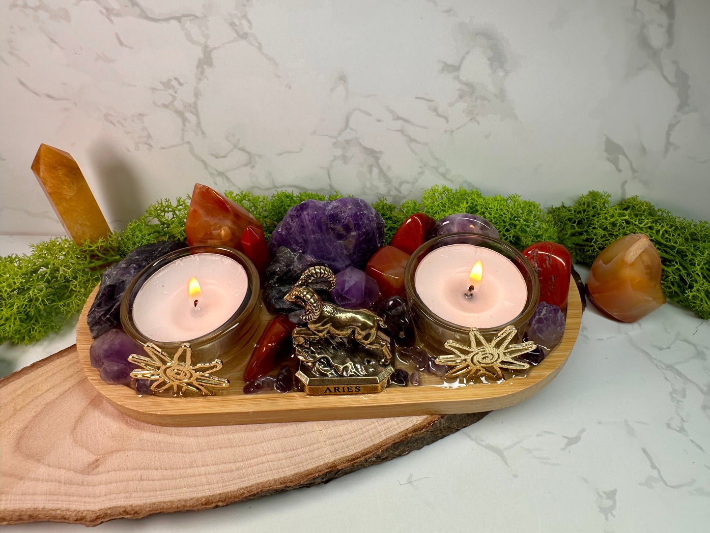 Aries zodiac altar tray Birthstone Carnelian, Red Jasper and Amethyst