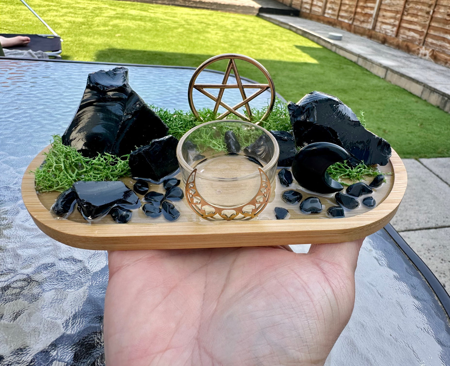Black Obsidian Protection Tray | Witchcraft Altar Decor Spiritual Home Decor Display