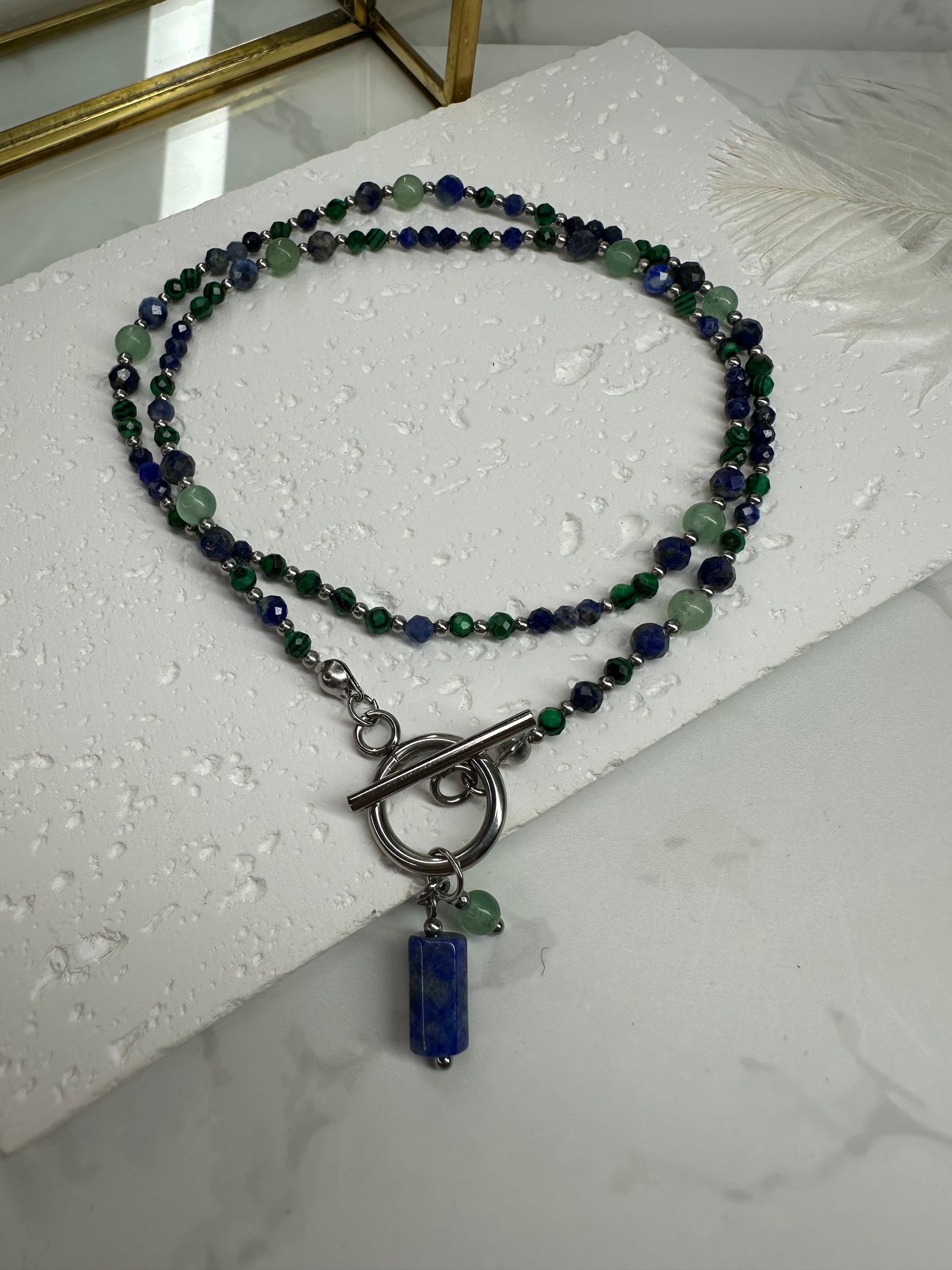 Malachite, Green Aventurine & Lapis Lazuli Necklace •Protection •Luck• Wisdom