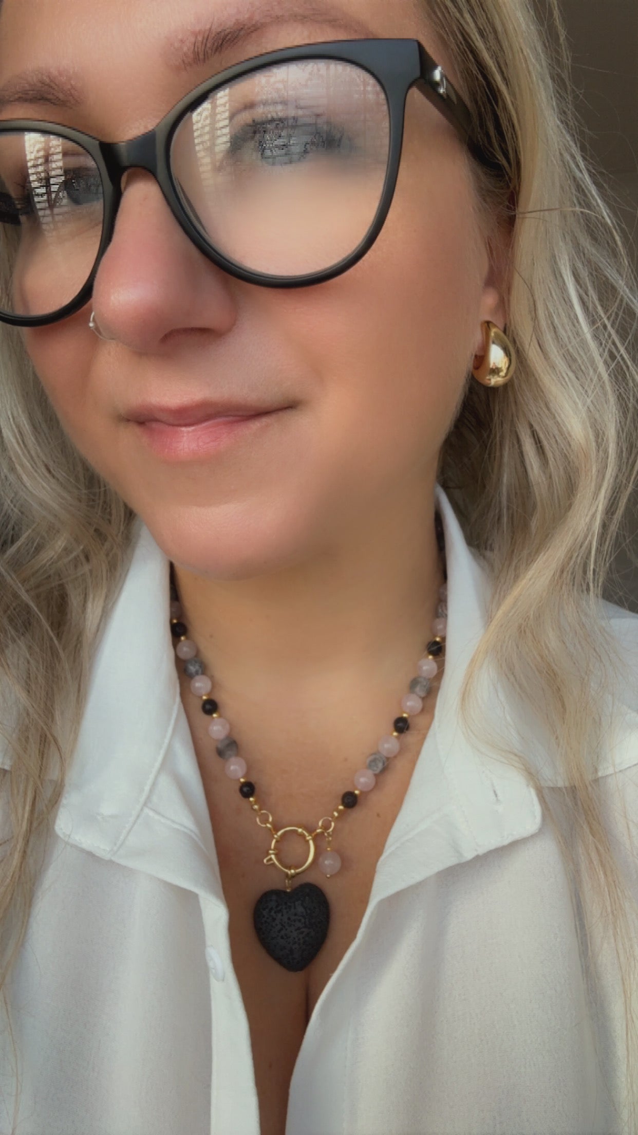 Grounded Love Crystal Necklace – Rose Quartz, Black Lava & Pink Zebra Jasper | Handmade Spiritual Jewellery for Balance & Healing
