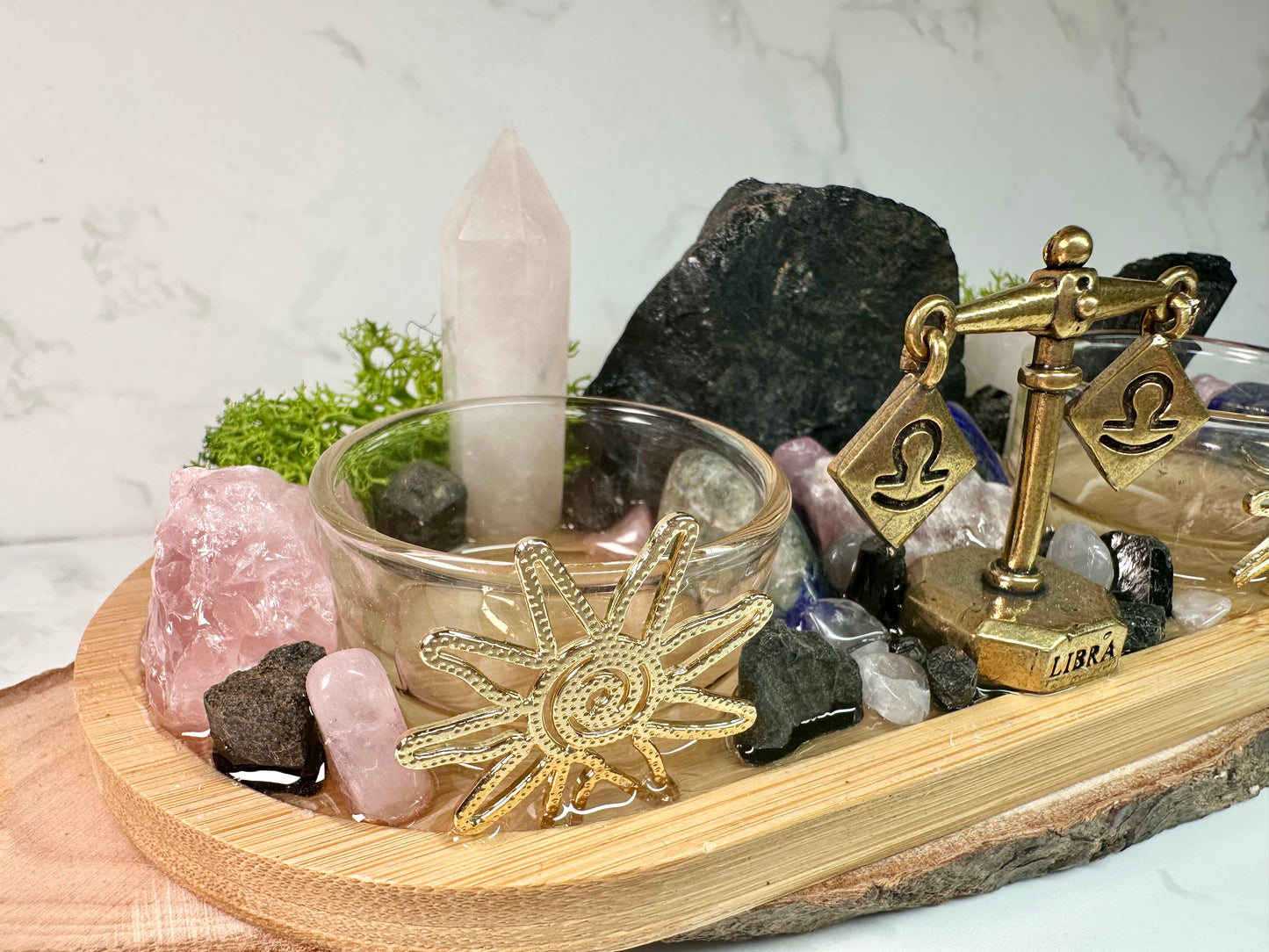 Libra Zodiac Crystal Altar • Rose Quartz, Lapis Lazuli & Black Tourmaline •