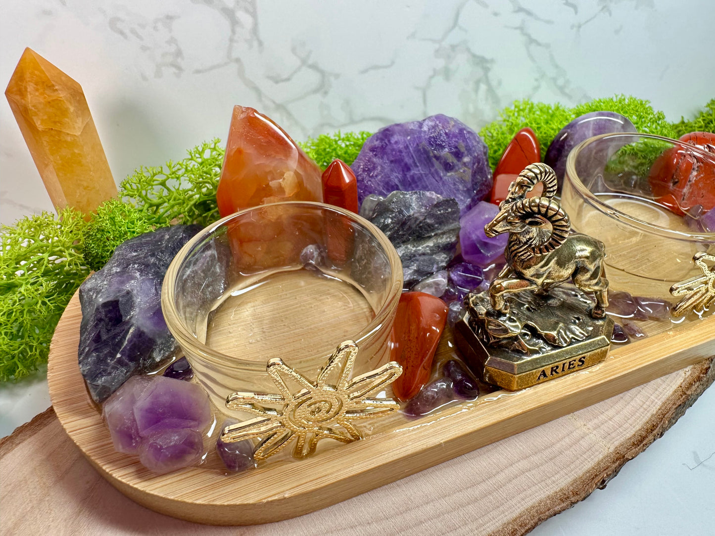 Aries zodiac altar tray Birthstone Carnelian, Red Jasper and Amethyst