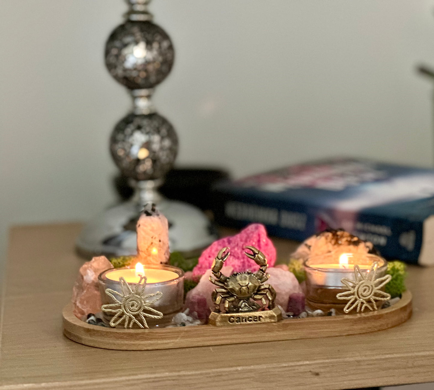 Cancer Zodiac Crystal Altar • Ruby, Rainbow Moonstone & Rose Quartz
