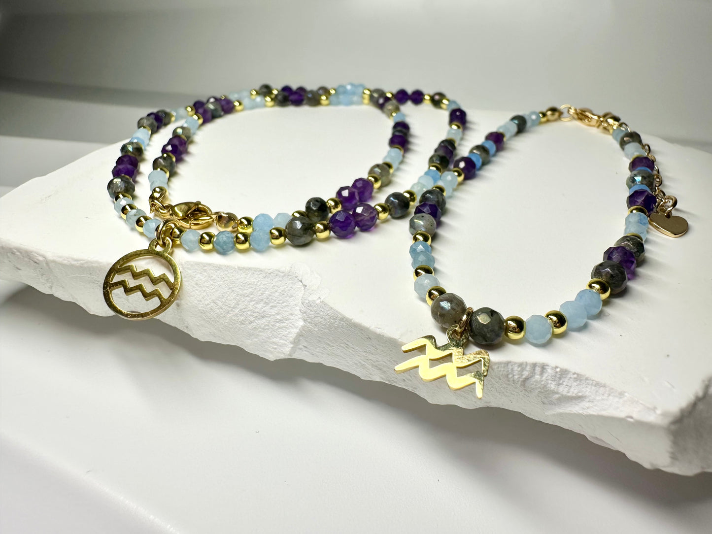 Aquarius Zodiac Jewellery Set – Aquamarine, Labradorite Amethyst| Intuition and Clarity , Birthstone  gift