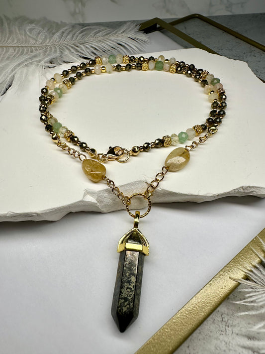 Money & Prosperity Necklace – Pyrite, Citrine & Green Aventurine for Abundance & Luck