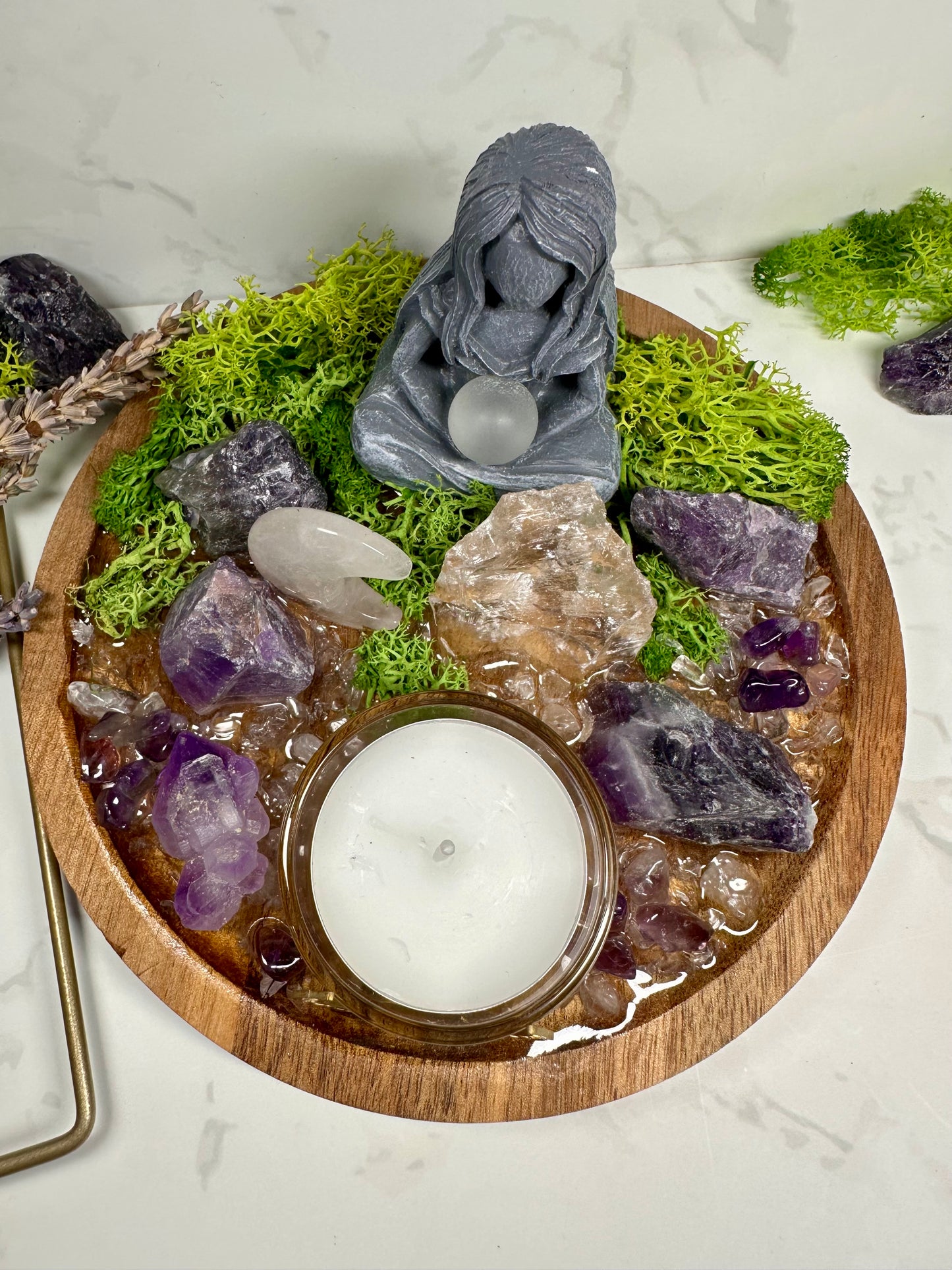 Calm + Clarity Clear Quartz & Amethyst Crystal Tray | Healing Altar Decor | Meditation Gift | Goddess Crystal Display | Charka Healing