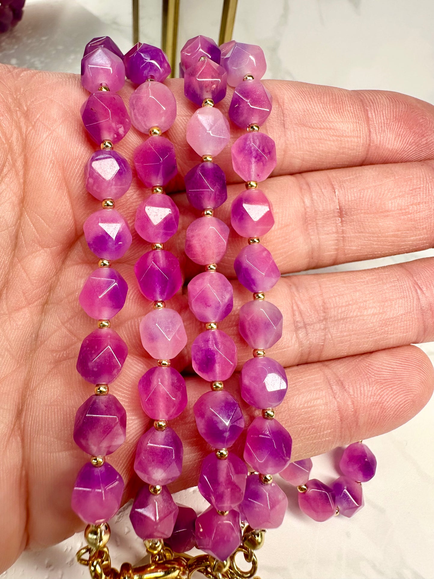 Pink Jade Necklace – Handmade Bohoq Jewellery with Large Sun Charm