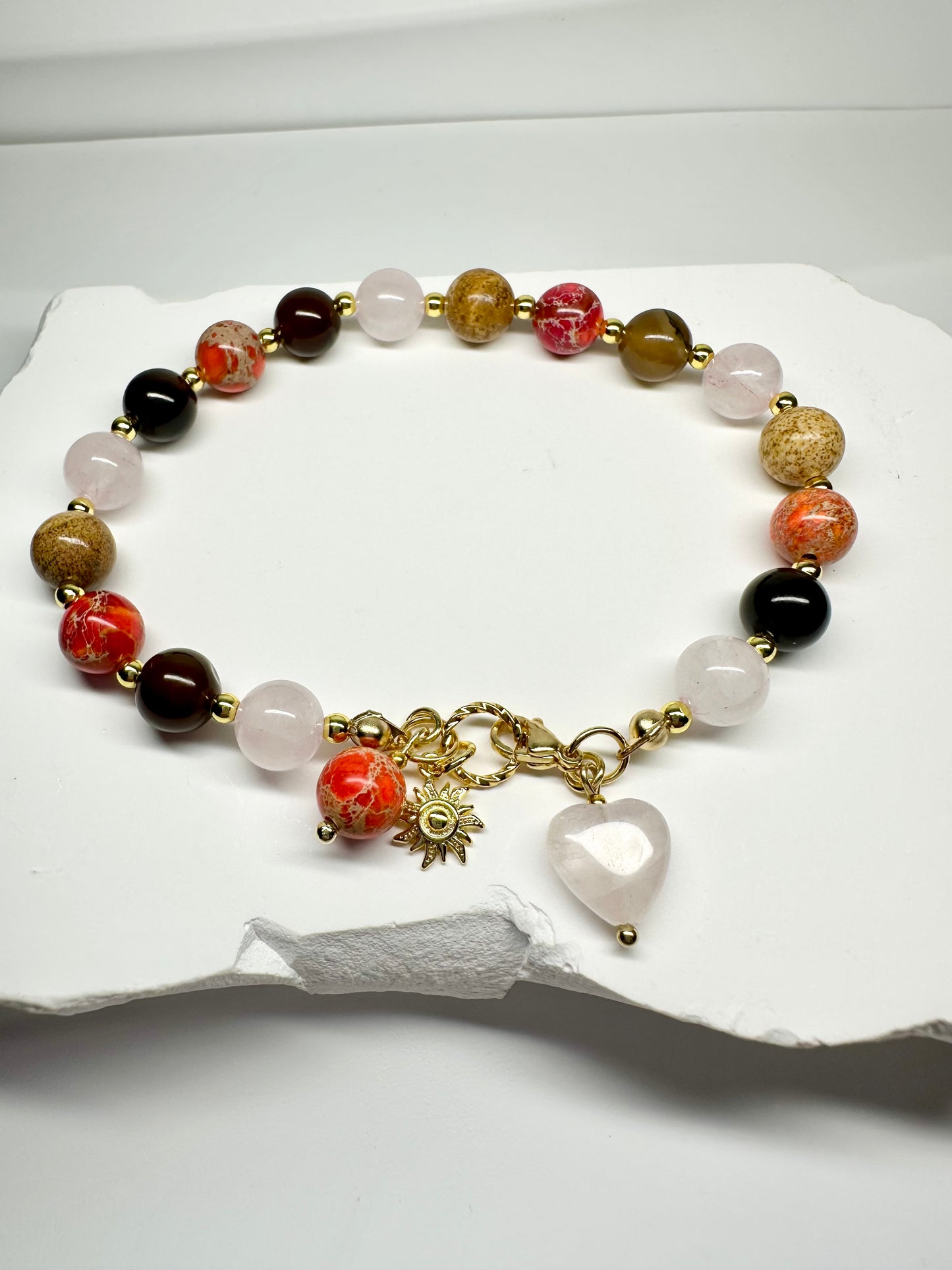 Rose Quartz, Picture Jasper, Agate Bracelet – Grounding & Heart Energy Bracelet