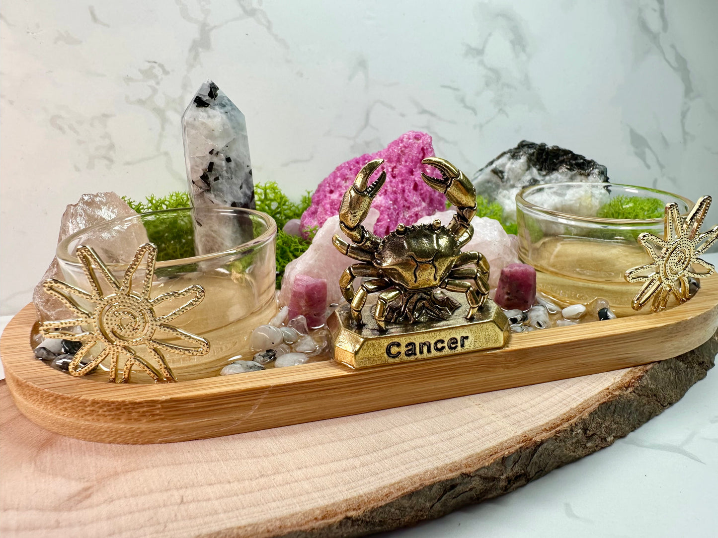 Cancer Zodiac Crystal Altar • Ruby, Rainbow Moonstone & Rose Quartz