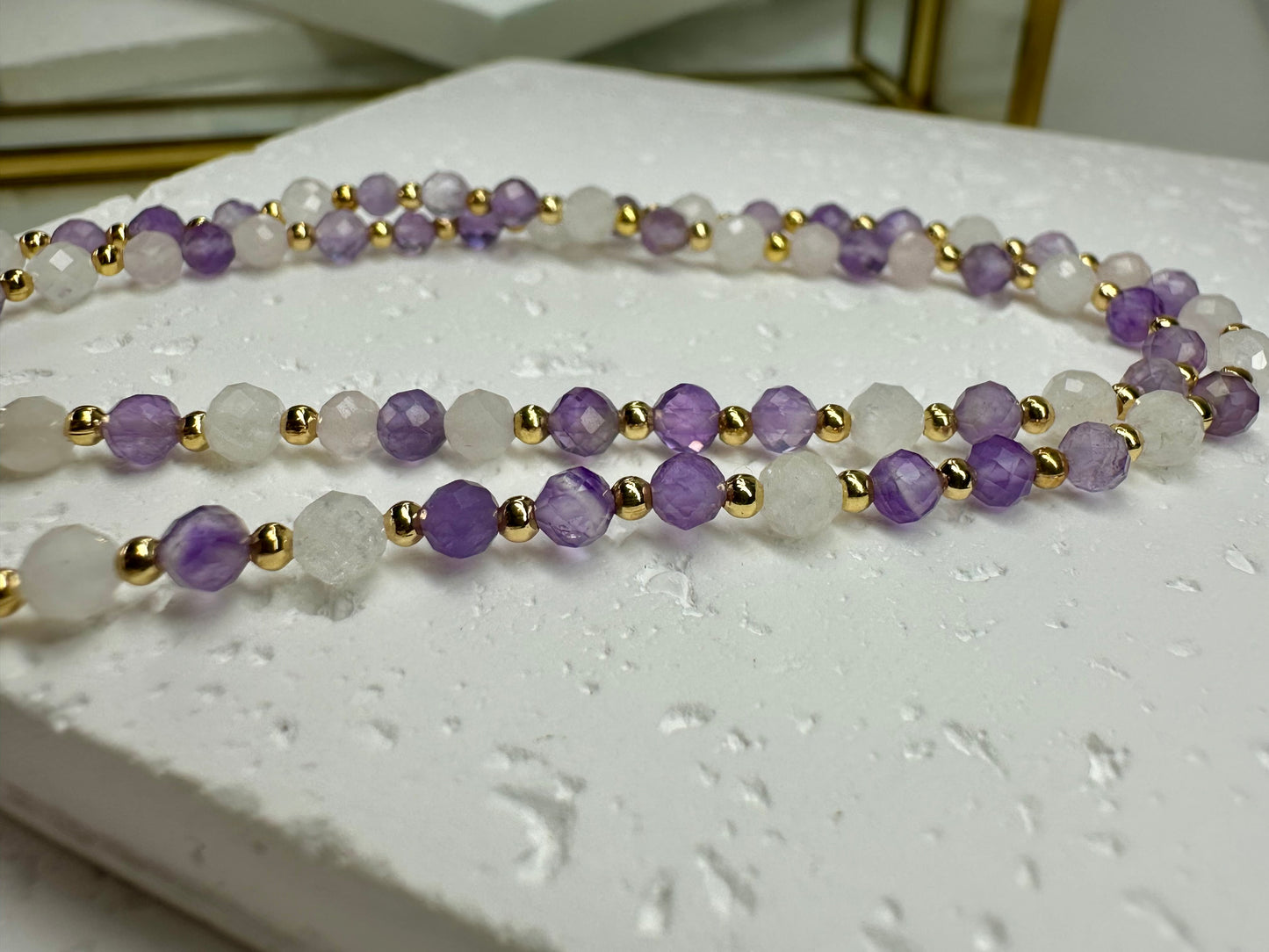 Moonstone, Amethyst & Rose Quartz Necklace, feminine energy