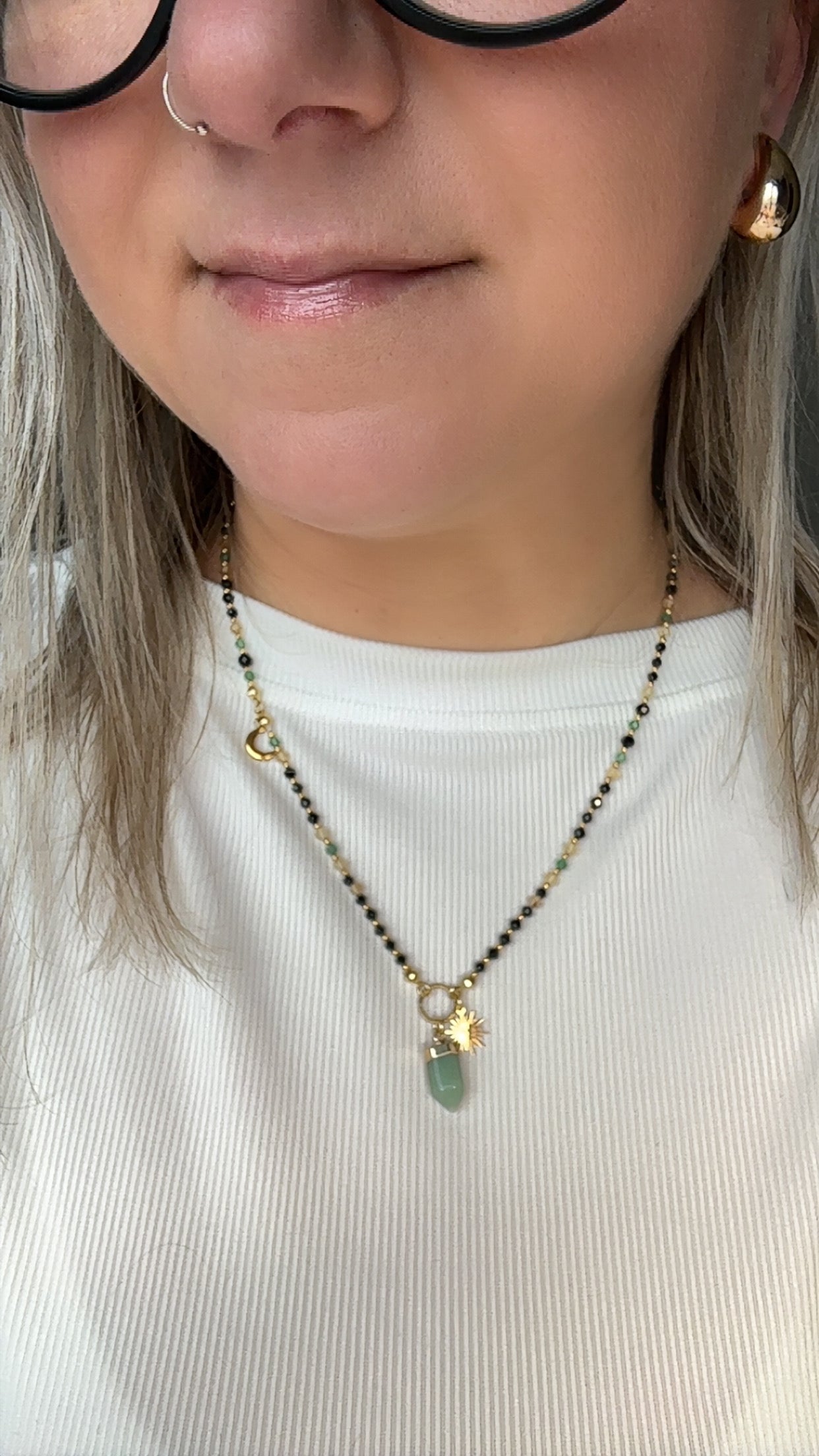 Green Aventurine Black Tourmaline Citrine Necklace • Ponity Crystal Pendant