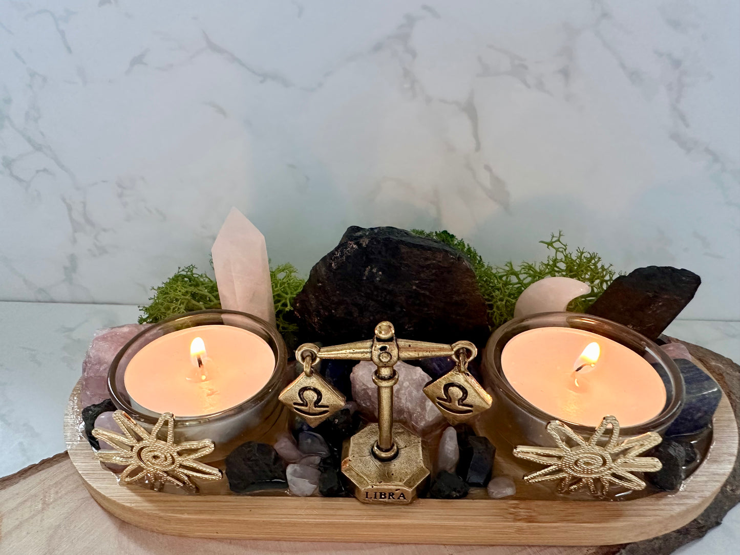 Libra Zodiac Crystal Altar • Rose Quartz, Lapis Lazuli & Black Tourmaline •