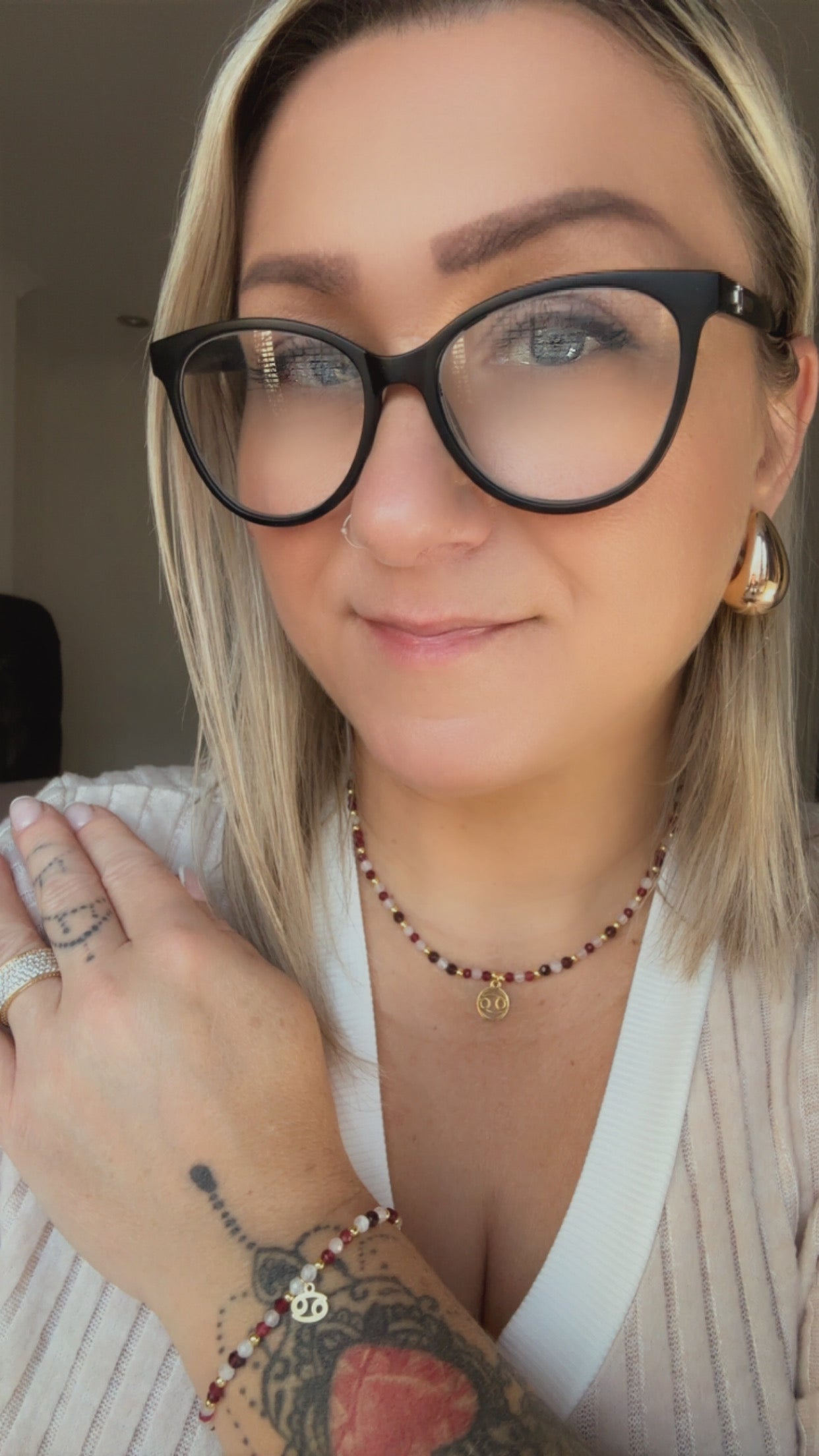 Cancer Zodiac Jewelry Set – Handmade Ruby, Rose Quartz & Moonstone Necklace and Bracelet Astrology Gift