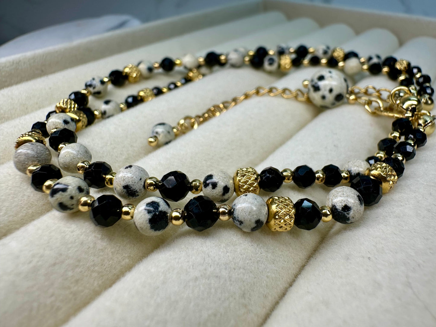 Black Tourmaline & Dalmatian Jasper Necklace – Protection, Grounding and Balance