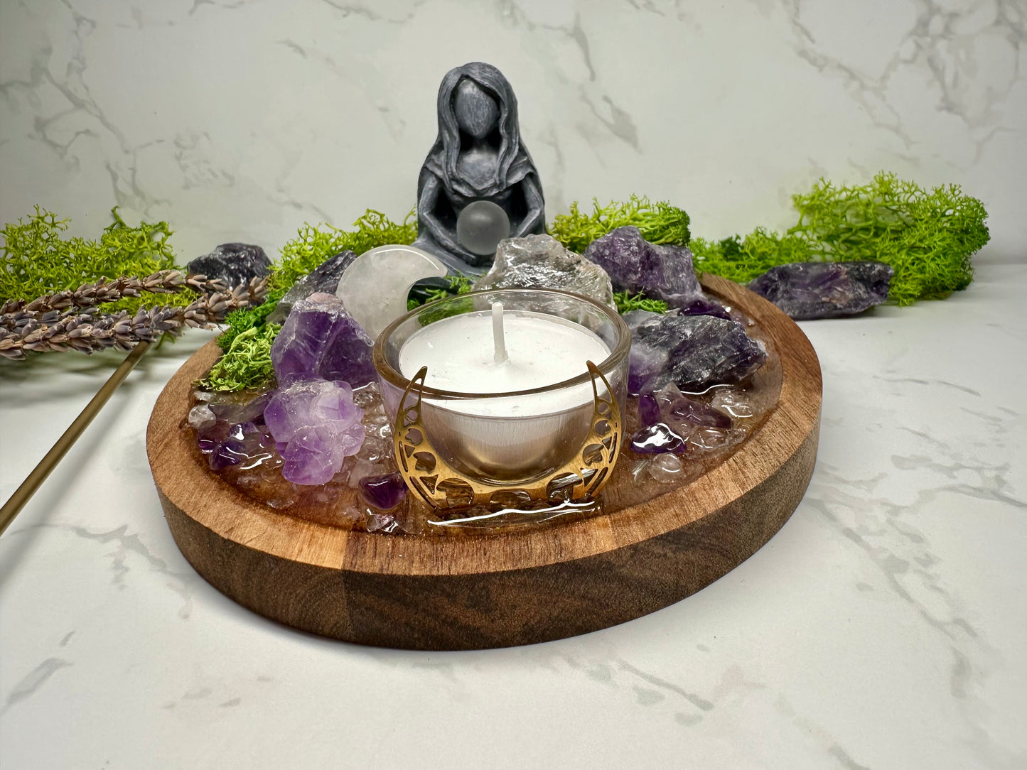 Calm + Clarity Clear Quartz & Amethyst Crystal Tray | Healing Altar Decor | Meditation Gift | Goddess Crystal Display | Charka Healing