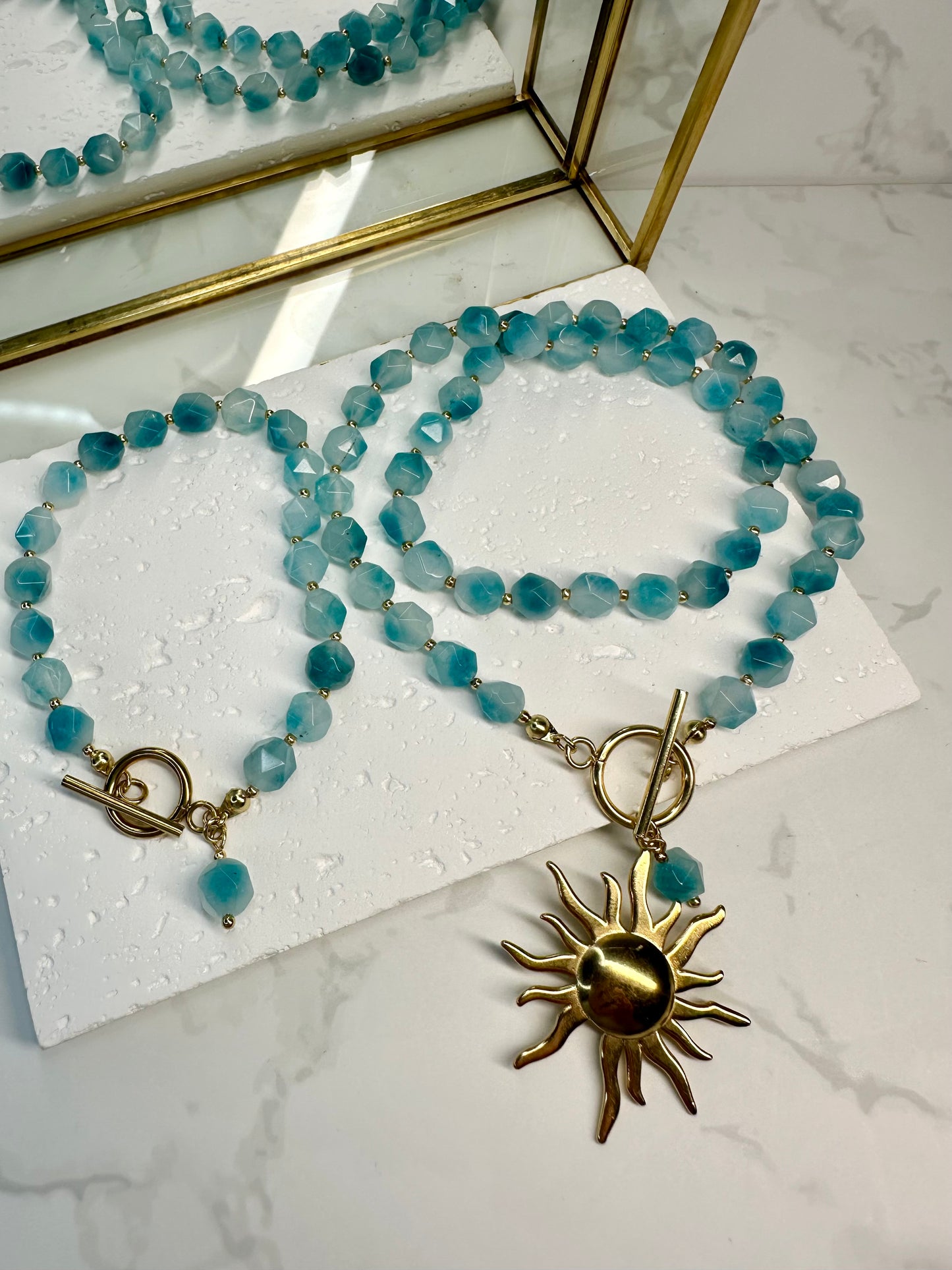 Aqua Blue Jade Bracelet • 8mm•Toggle Clasp