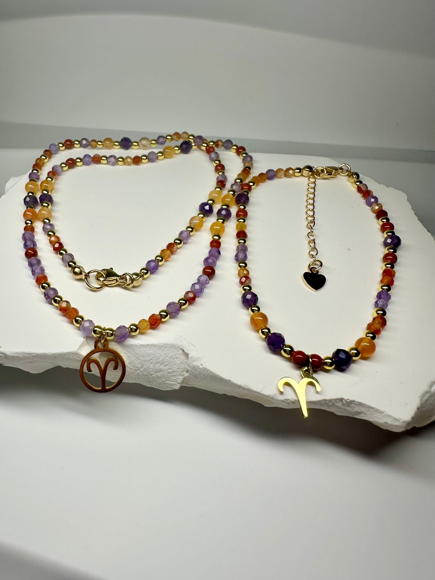 Aries Crystal Bracelet – Handmade Beaded Carnelian & Amethyst Jewellery for Courage and Calm