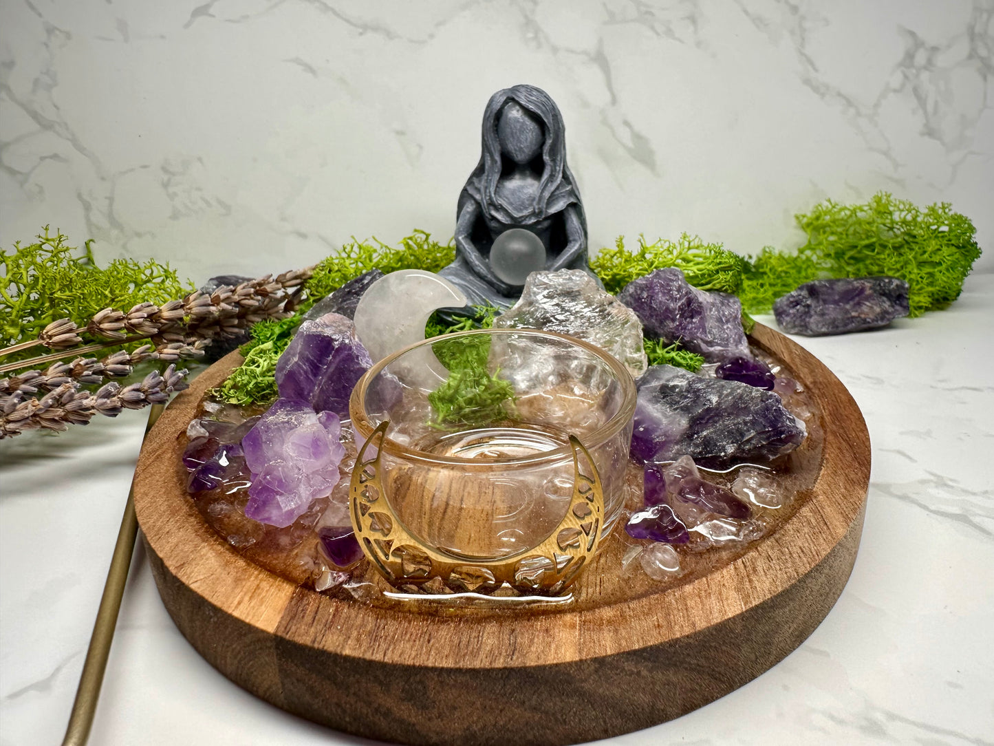 Calm + Clarity Clear Quartz & Amethyst Crystal Tray | Healing Altar Decor | Meditation Gift | Goddess Crystal Display | Charka Healing