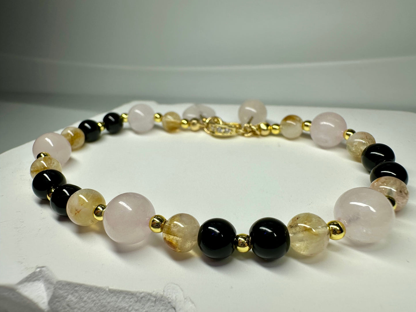 Citrine, Black Tourmaline, Rose Quartz Bracelet – Protection, Love & Abundance Bracelet