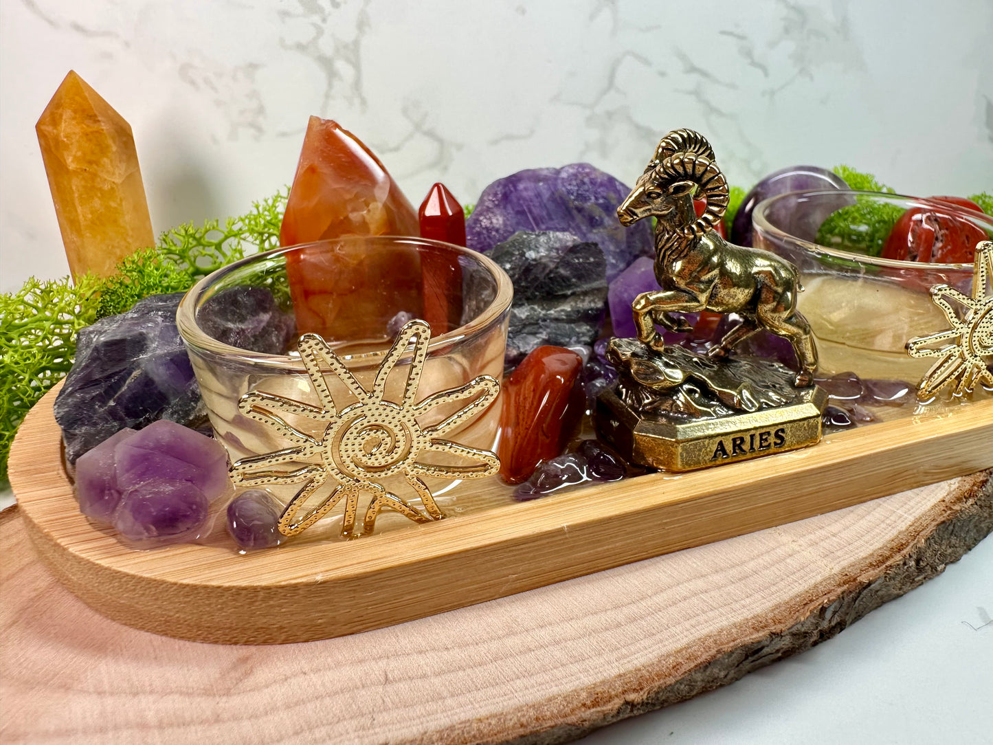 Aries zodiac altar tray Birthstone Carnelian, Red Jasper and Amethyst