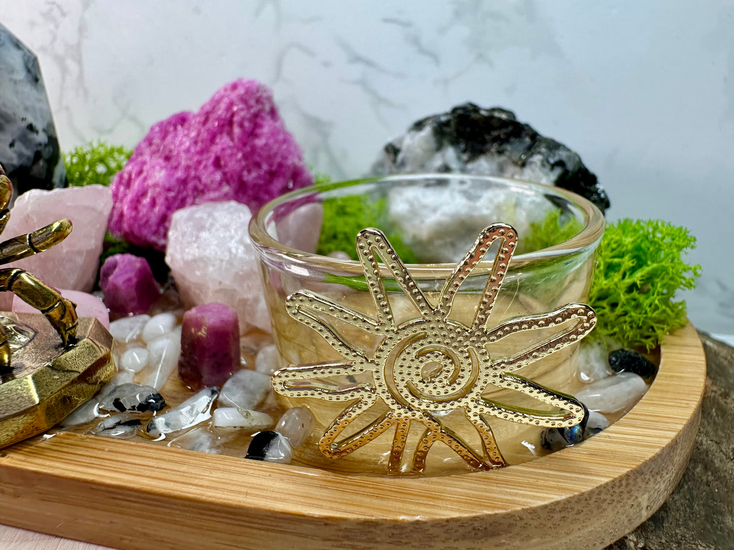Cancer Zodiac Crystal Altar • Ruby, Rainbow Moonstone & Rose Quartz