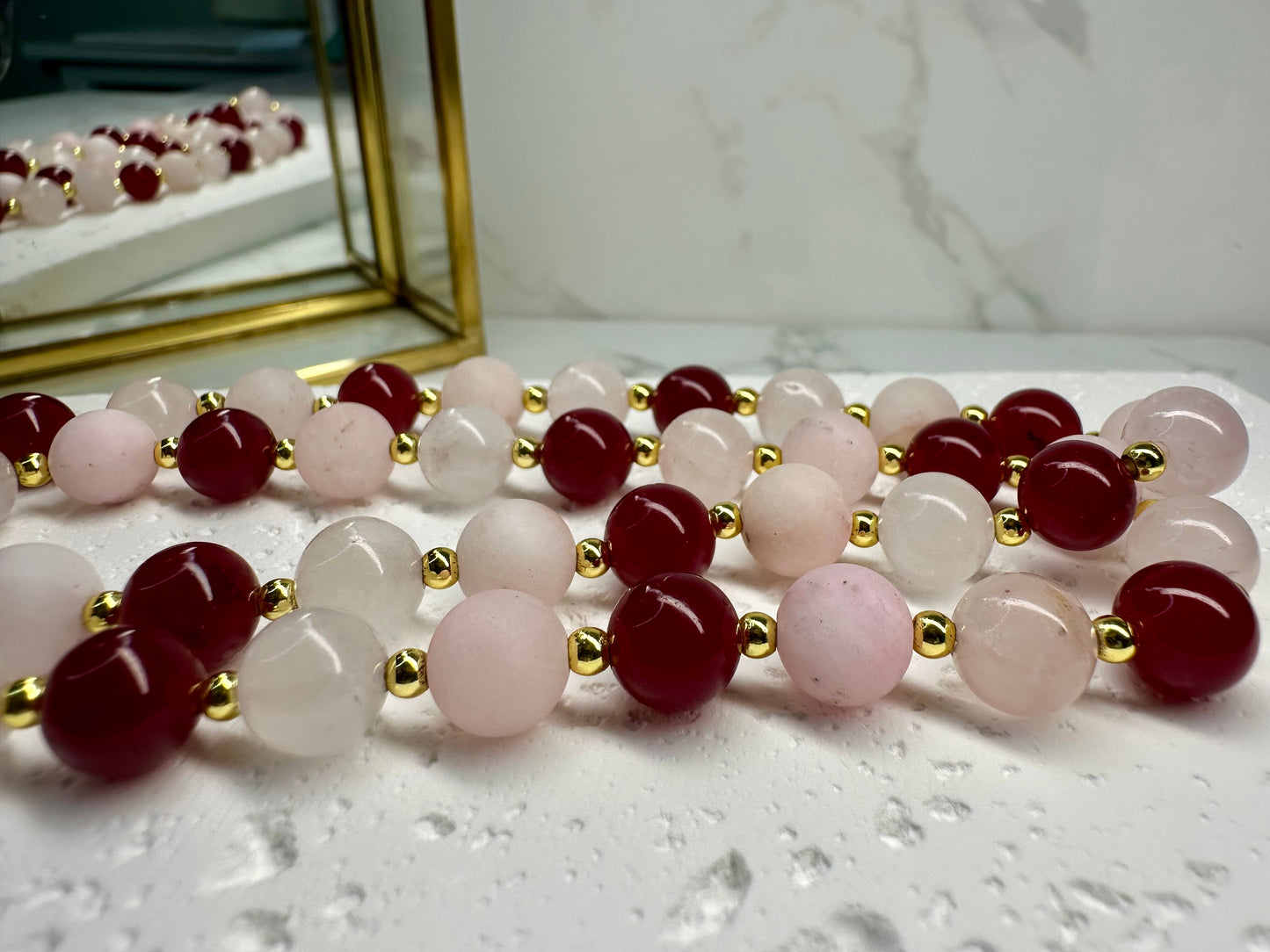 Rose Quartz Jasper and Red Chalcedony Necklace • 8mm