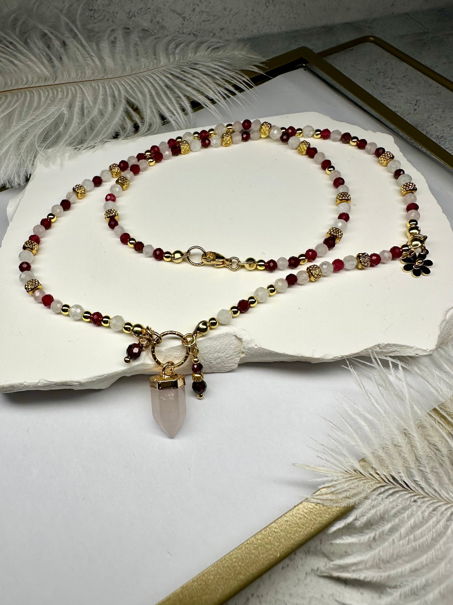 Love Necklace — Ruby, Rose Quartz & Moonstone for Romance, Attraction & Heart Healing
