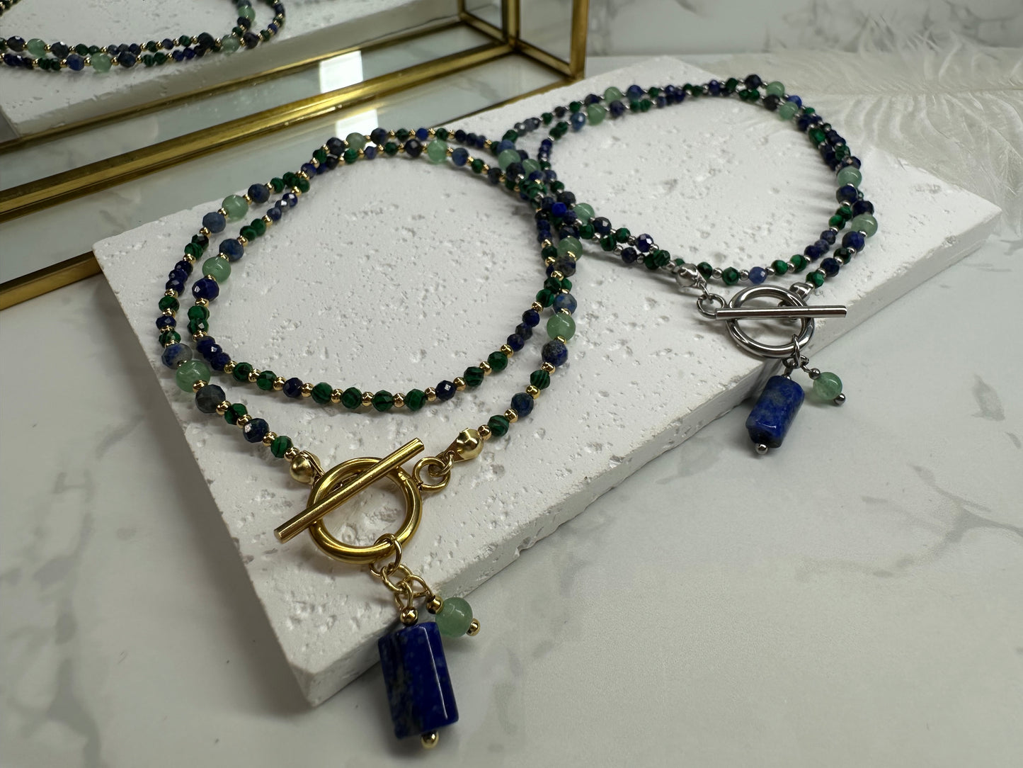 Malachite, Green Aventurine & Lapis Lazuli Necklace •Protection •Luck• Wisdom