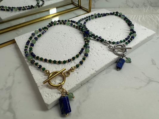 Malachite, Green Aventurine & Lapis Lazuli Necklace •Protection •Luck• Wisdom