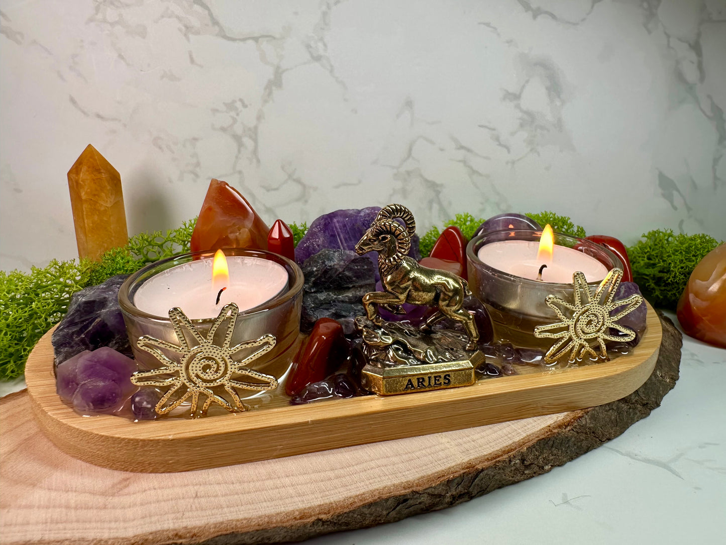 Aries zodiac altar tray Birthstone Carnelian, Red Jasper and Amethyst