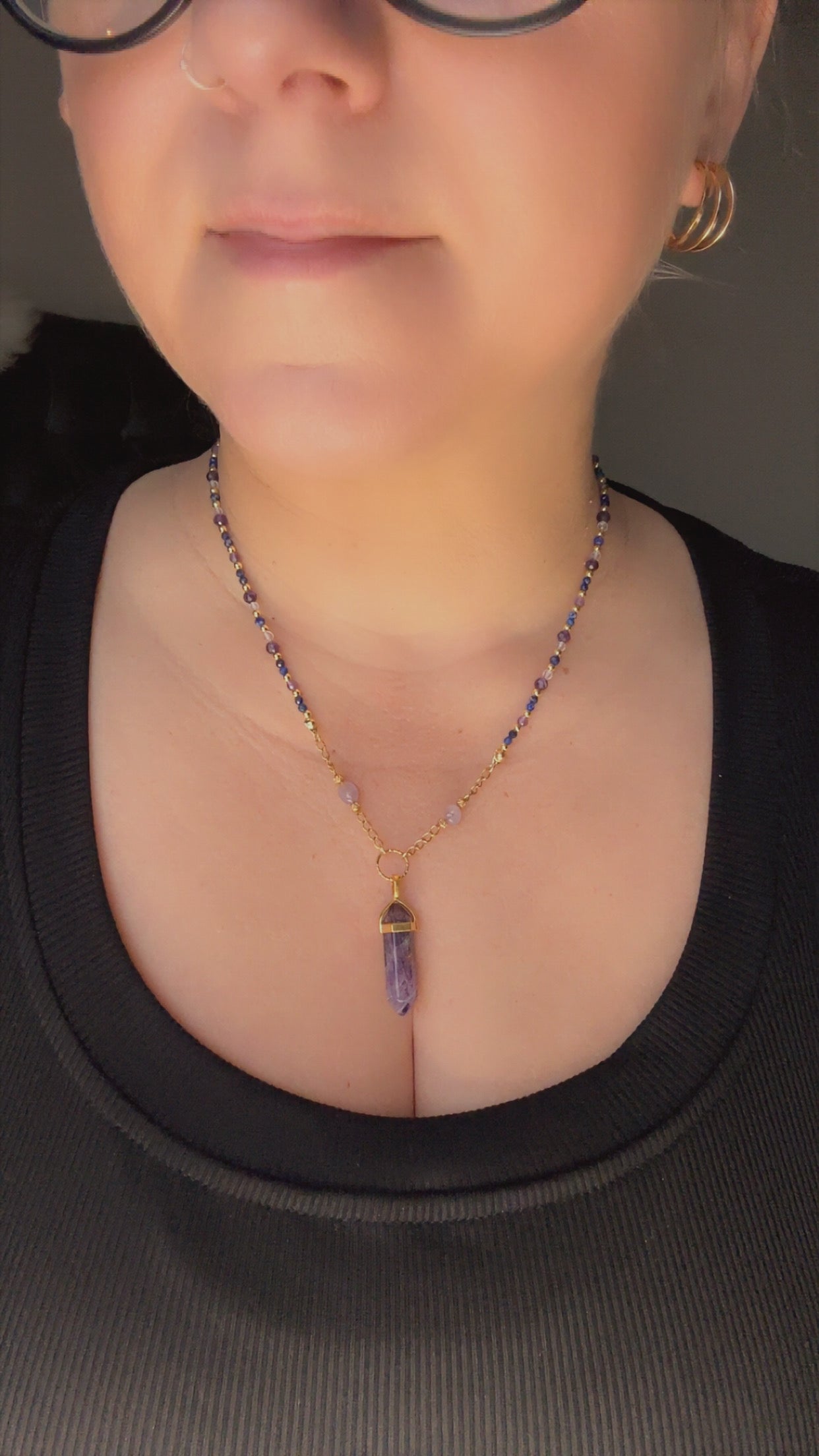 Amethyst, Clear Quartz & Lapis Lazuli Beaded Necklace – Spiritual Healing Crystal Jewelry
