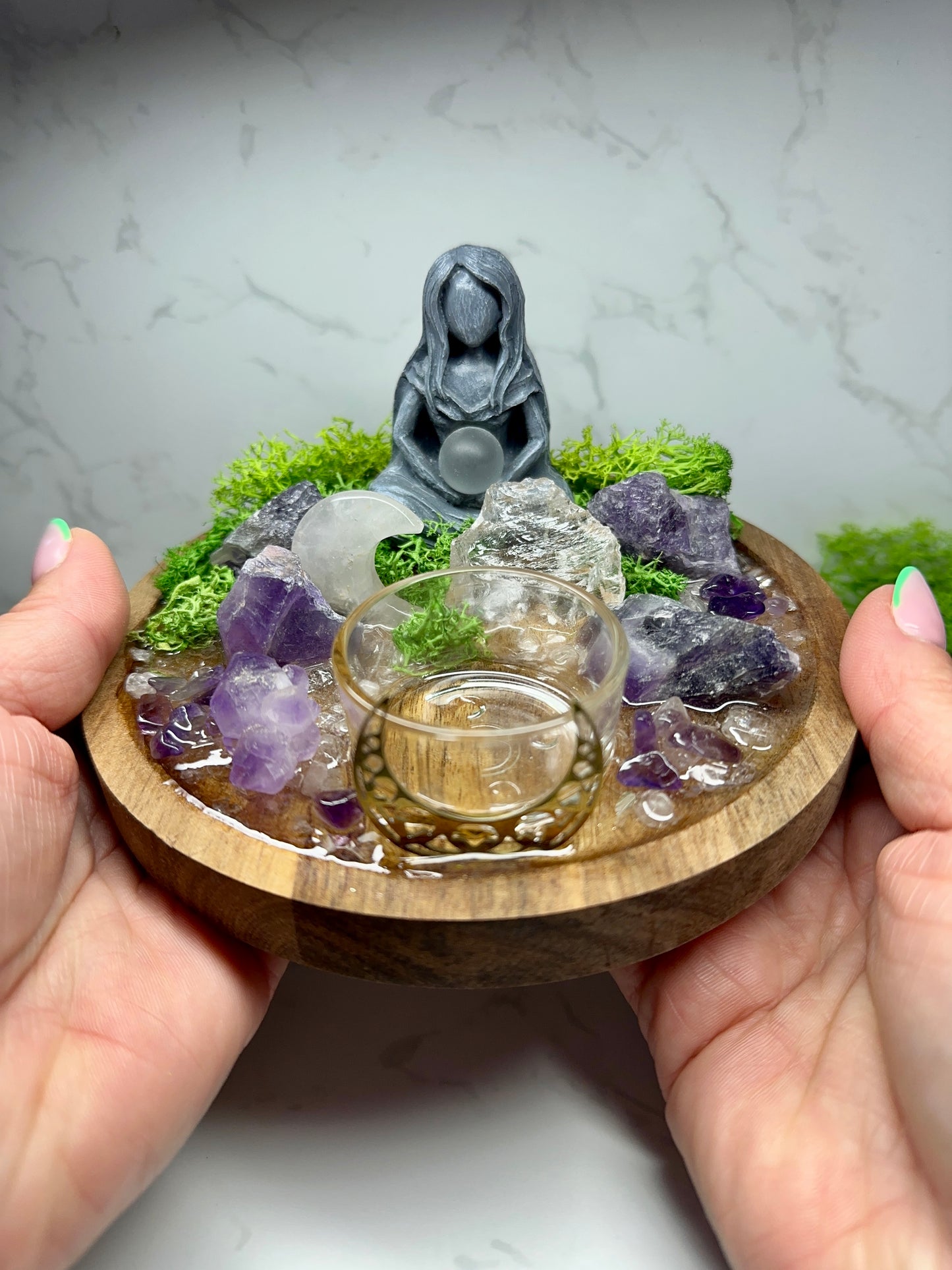 Calm + Clarity Clear Quartz & Amethyst Crystal Tray | Healing Altar Decor | Meditation Gift | Goddess Crystal Display | Charka Healing