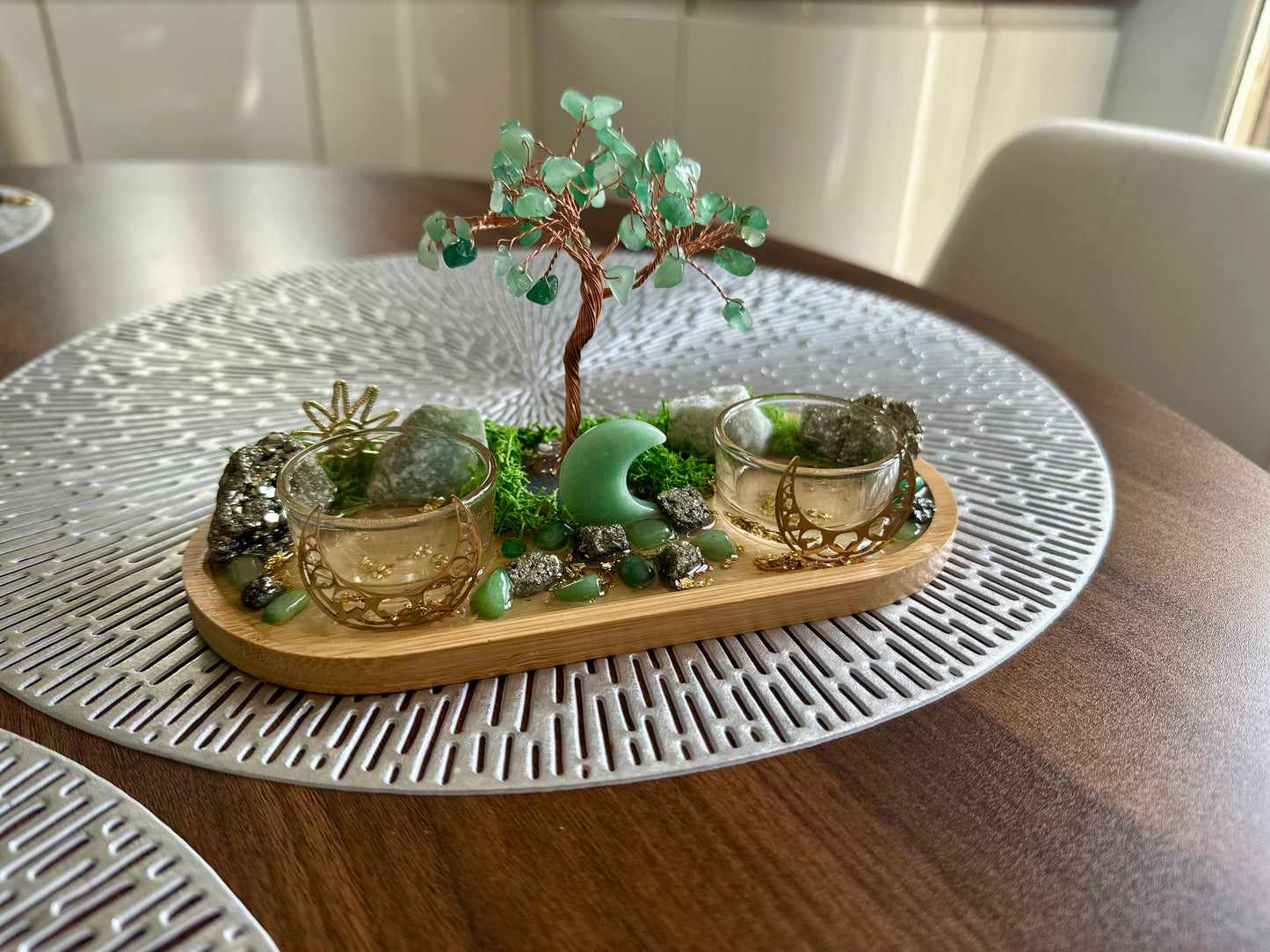 Pyrite & Green Aventurine Money Tree Tray | Prosperity Altar Decor | Wealth Manifestation Crystal Set | Abundance Ritual Gift
