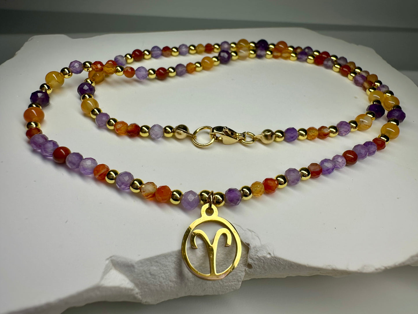 Aries Crystal Necklace – Handmade Amethyst & Carnelian Jewellery for Courage and Calm