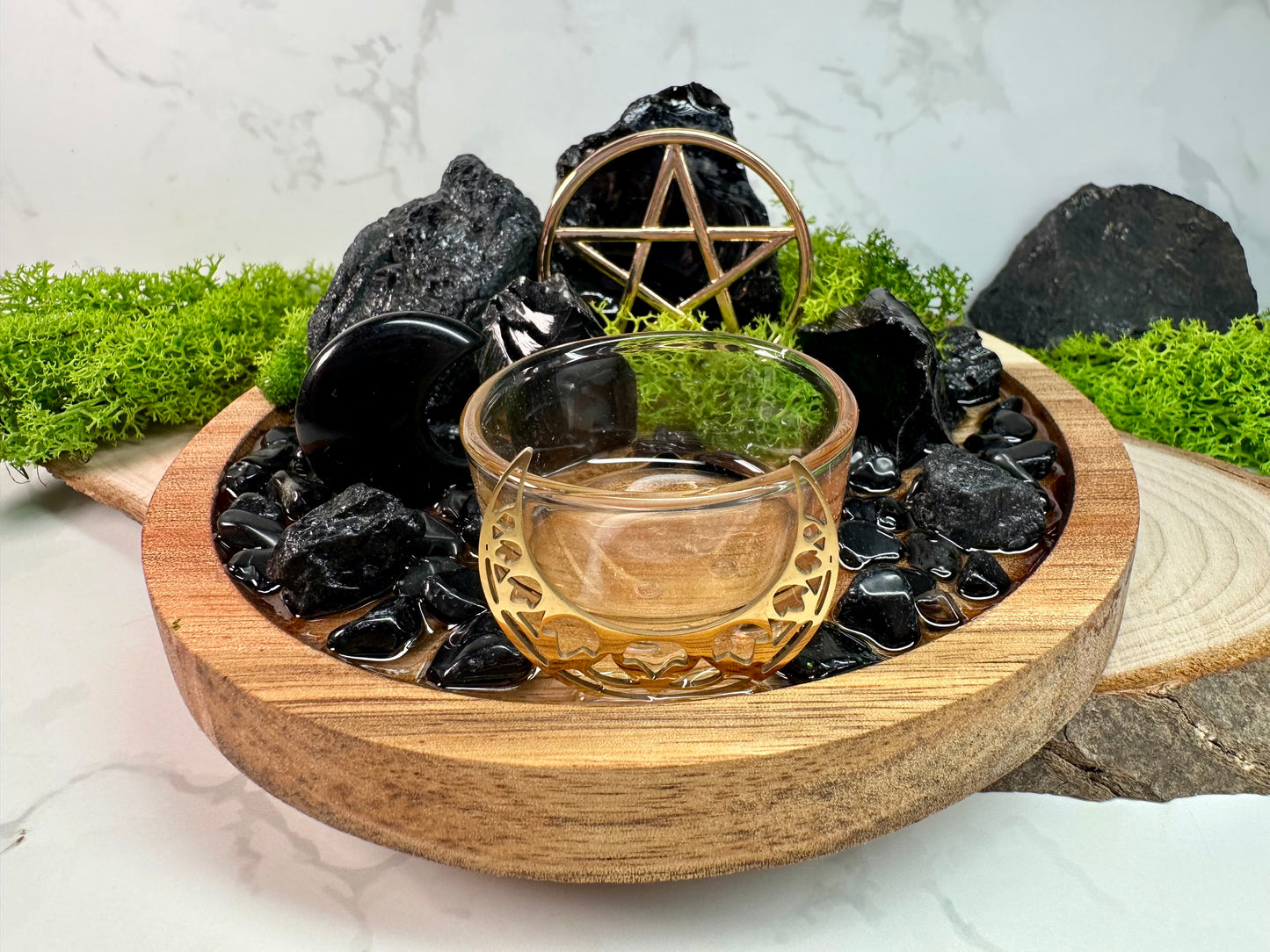 Protection Ritual Candle Holder – Black Tourmaline & Obsidian