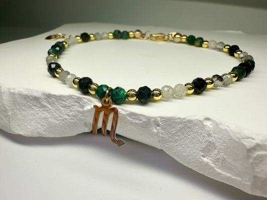 Scorpio Zodiac Beaded Bracelet – Black Tourmaline, Malachite & Labradorite for Protection & Intuition