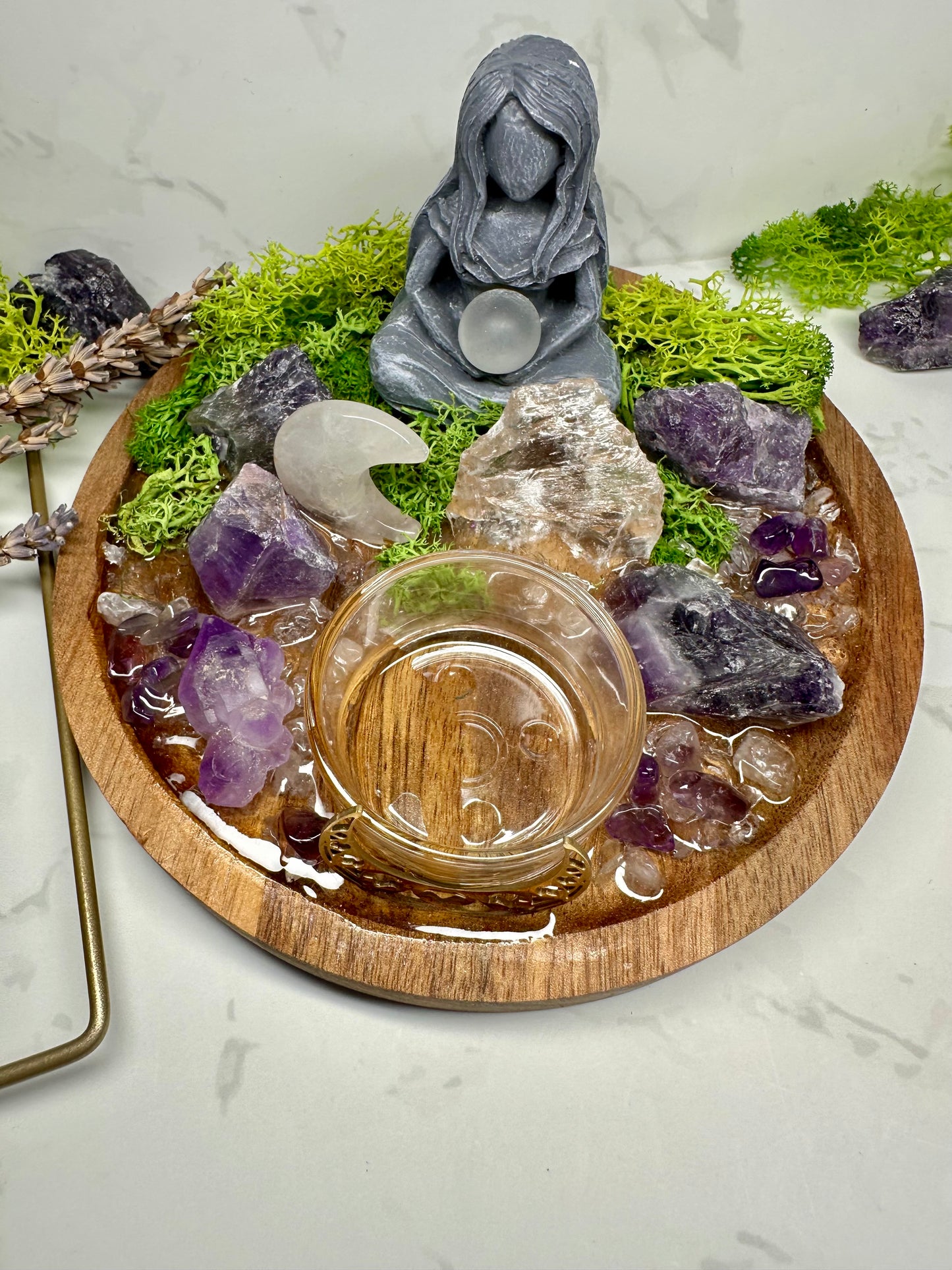 Calm + Clarity Clear Quartz & Amethyst Crystal Tray | Healing Altar Decor | Meditation Gift | Goddess Crystal Display | Charka Healing