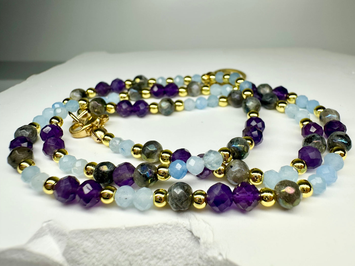 Aquarius Zodiac Necklace – Amethyst, Labradorite & Aquamarine for Intuition & Flow