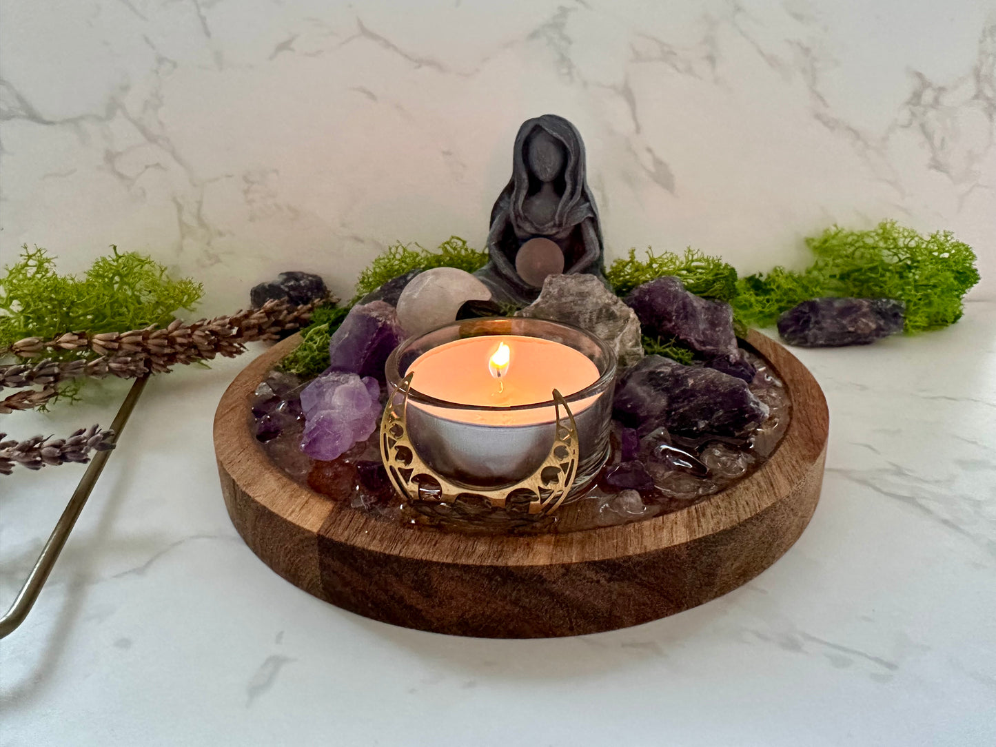 Calm + Clarity Clear Quartz & Amethyst Crystal Tray | Healing Altar Decor | Meditation Gift | Goddess Crystal Display | Charka Healing